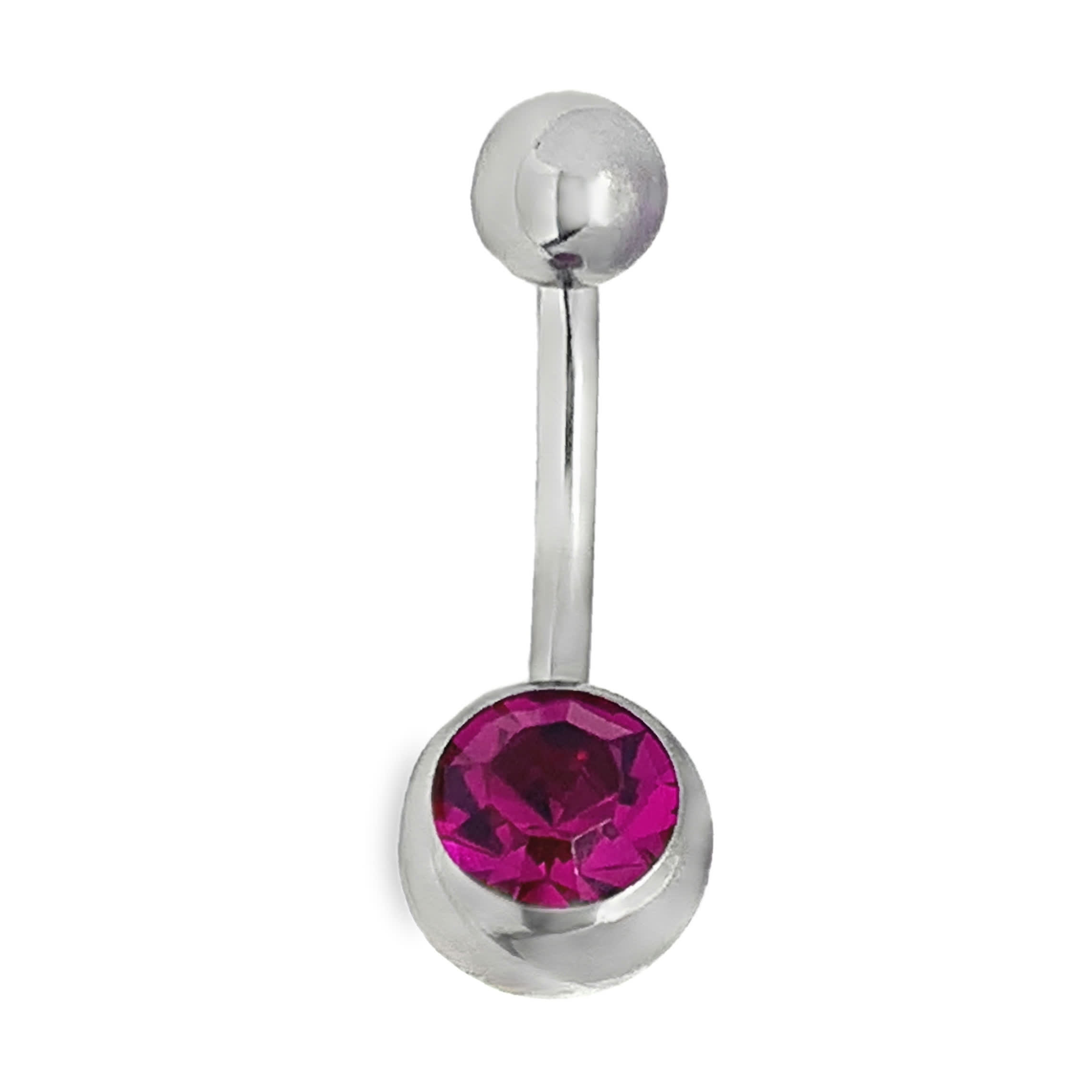 Curved barbell ring do pępka z okrągłym kamieniem cyrkonii w oprawie łapkowej
