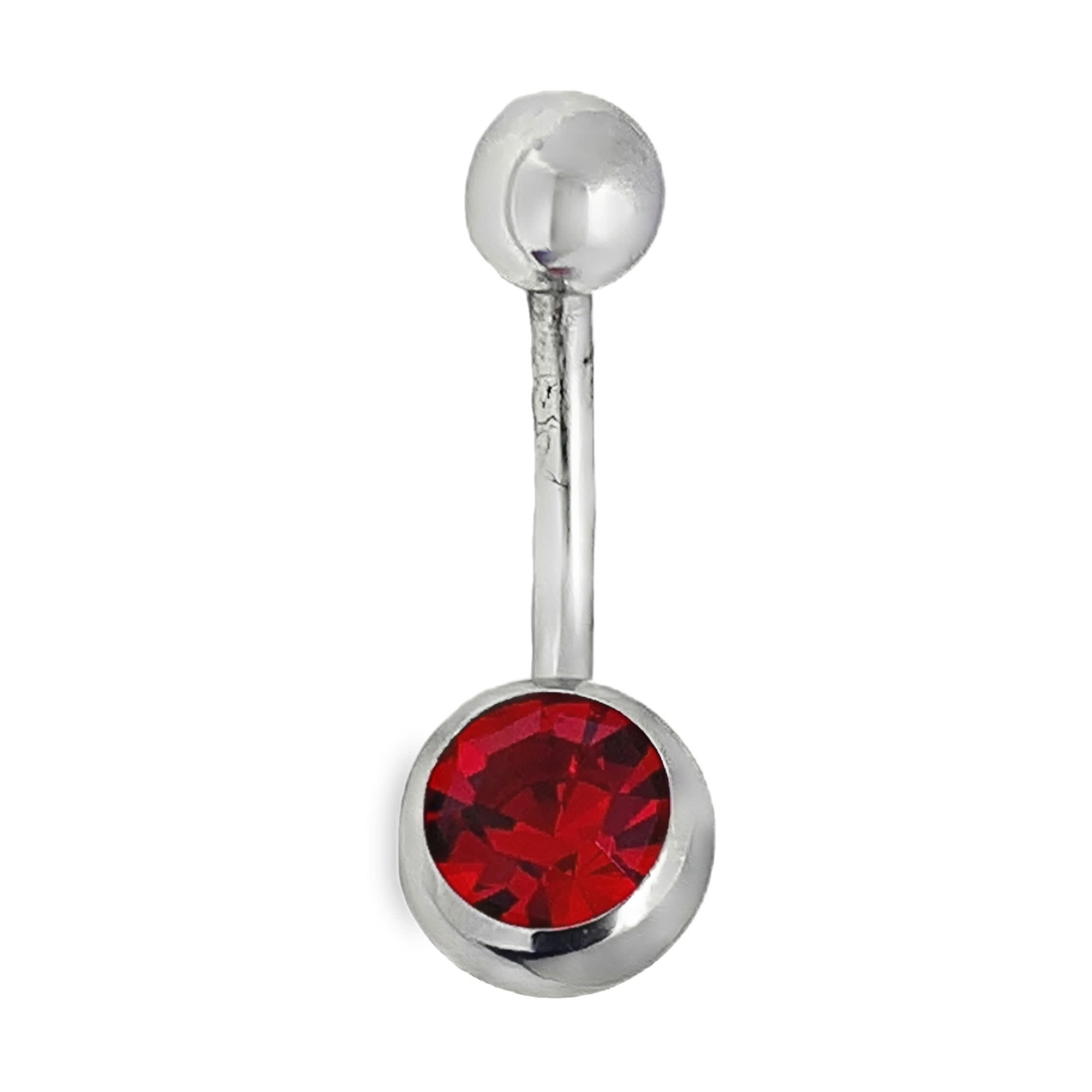 Curved barbell ring do pępka z okrągłym kamieniem cyrkonii w oprawie łapkowej