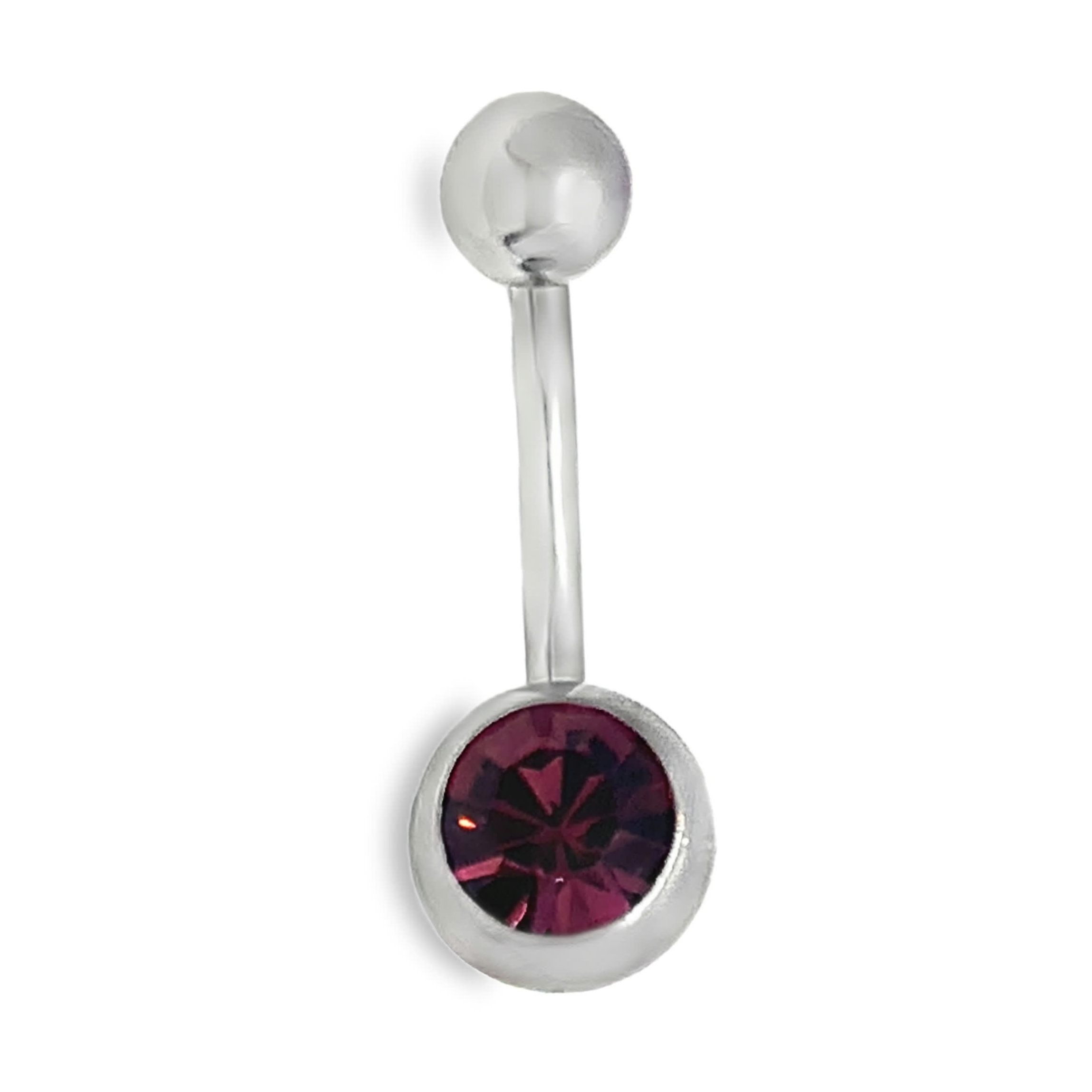 Curved barbell ring do pępka z okrągłym kamieniem cyrkonii w oprawie łapkowej
