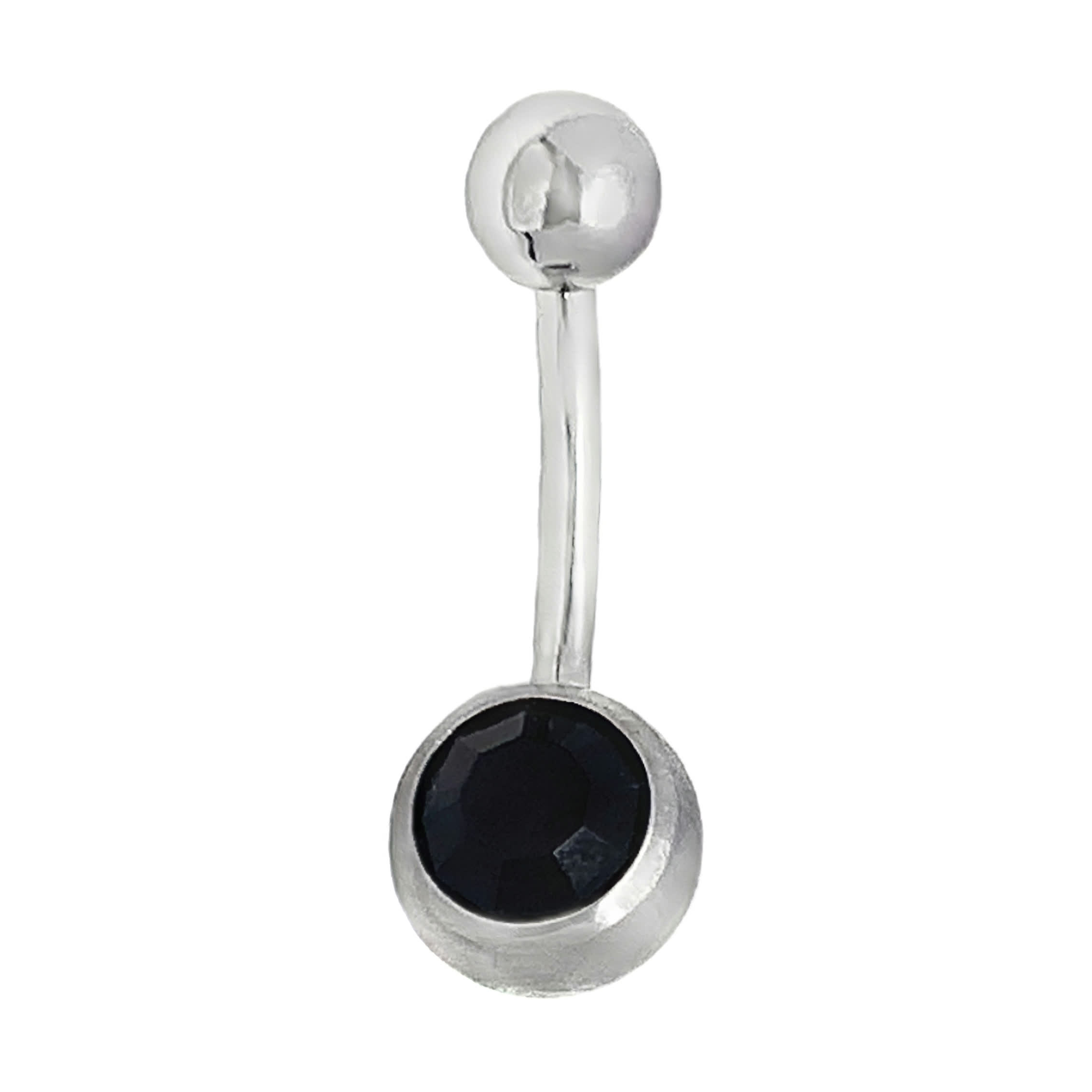 Curved barbell ring do pępka z okrągłym kamieniem cyrkonii w oprawie łapkowej