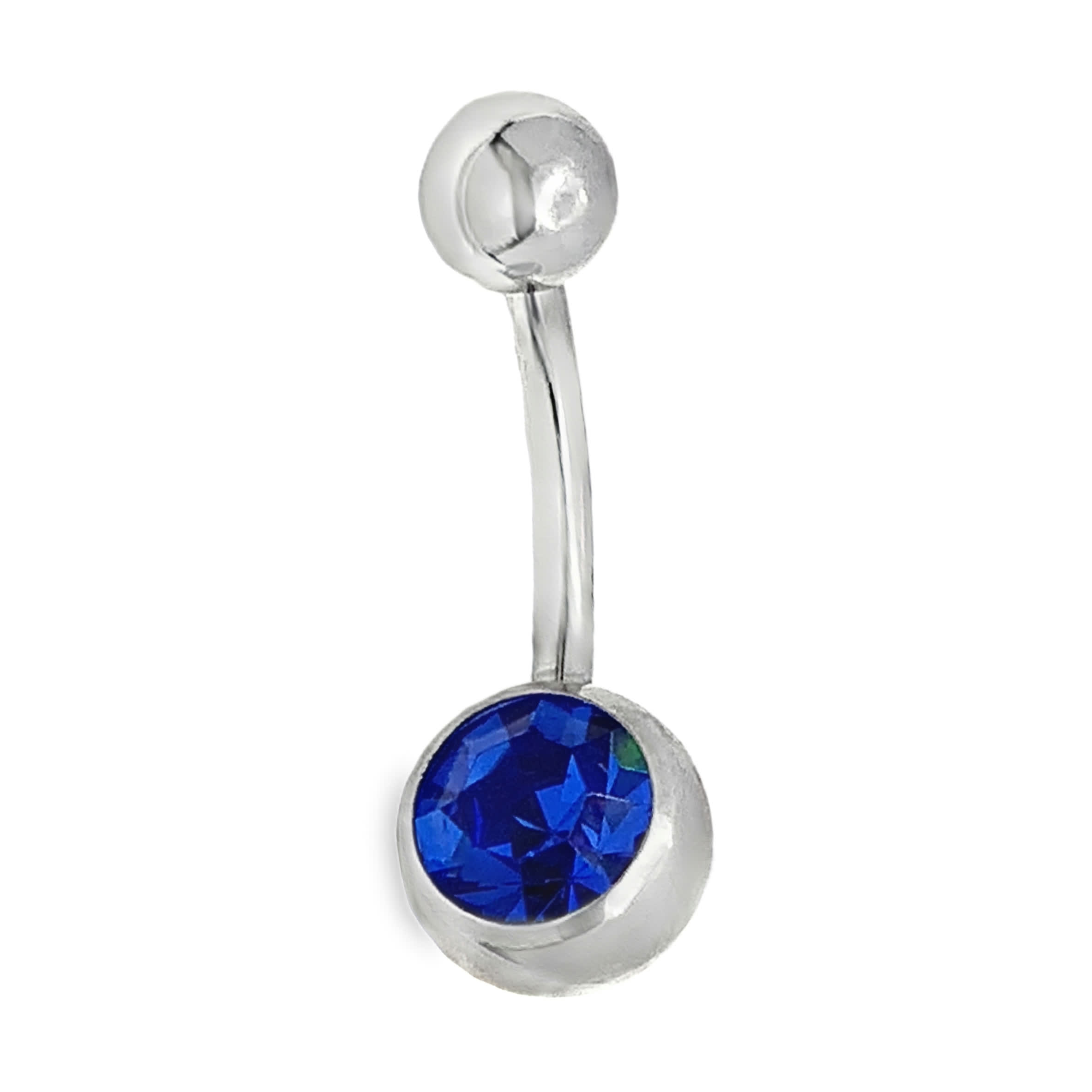Curved barbell ring do pępka z okrągłym kamieniem cyrkonii w oprawie łapkowej