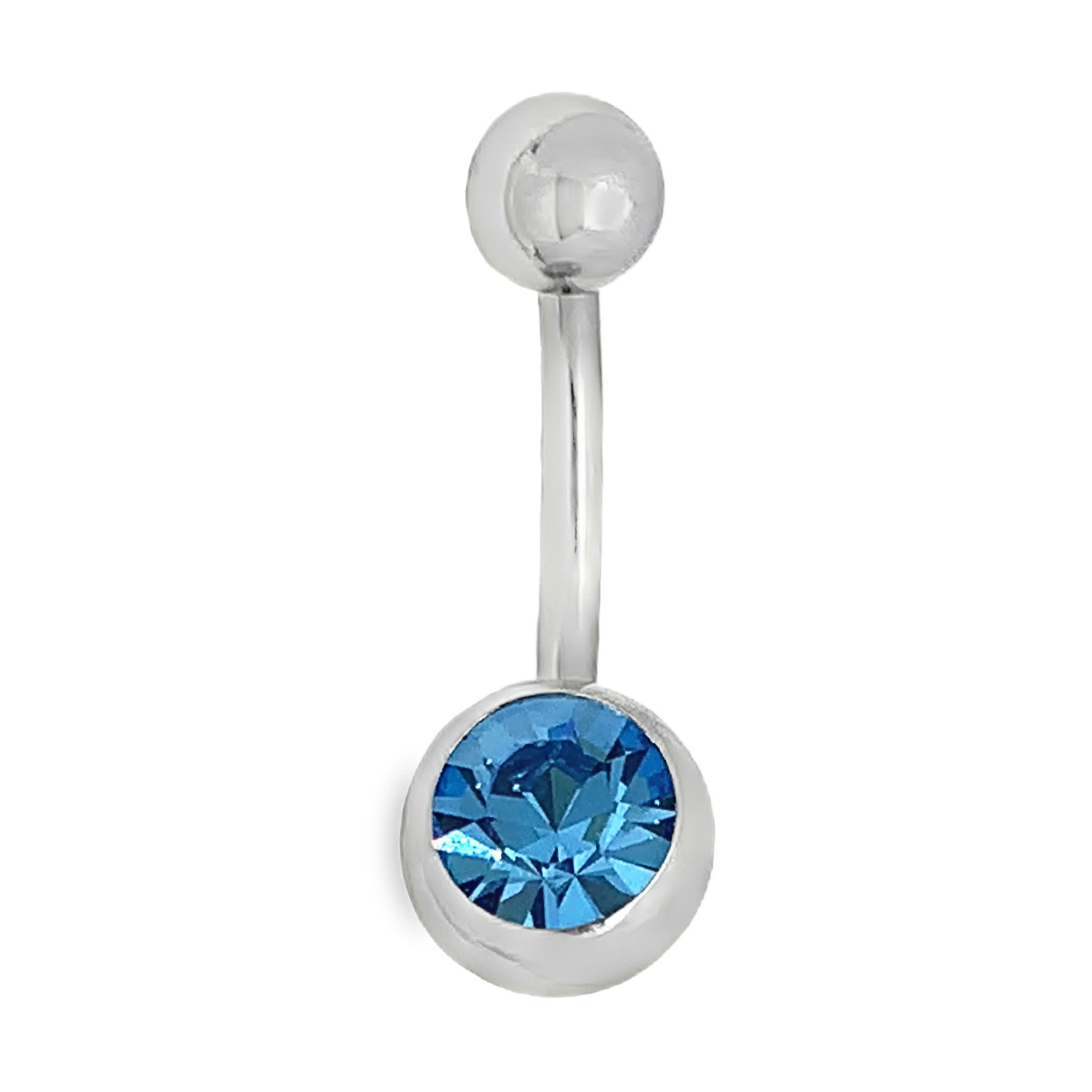 Curved barbell ring do pępka z okrągłym kamieniem cyrkonii w oprawie łapkowej
