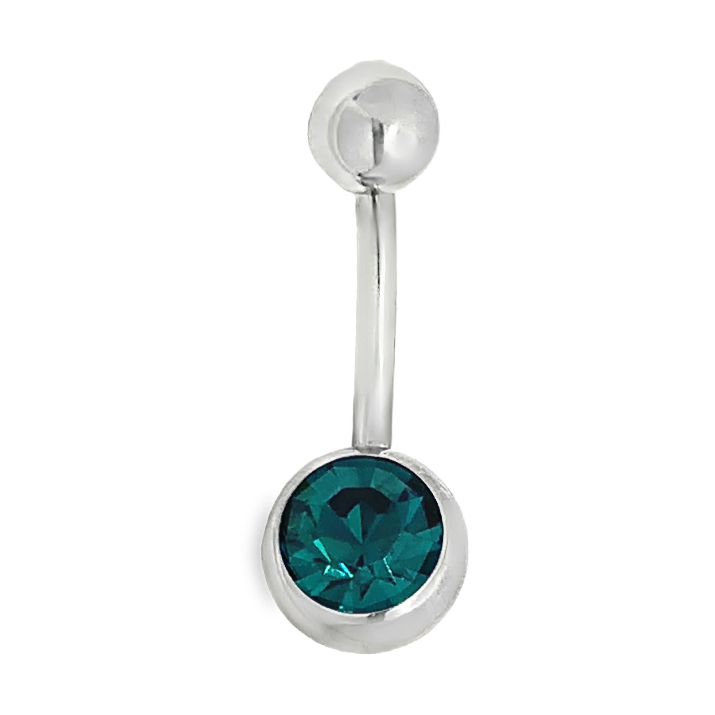 Curved barbell ring do pępka z okrągłym kamieniem cyrkonii w oprawie łapkowej