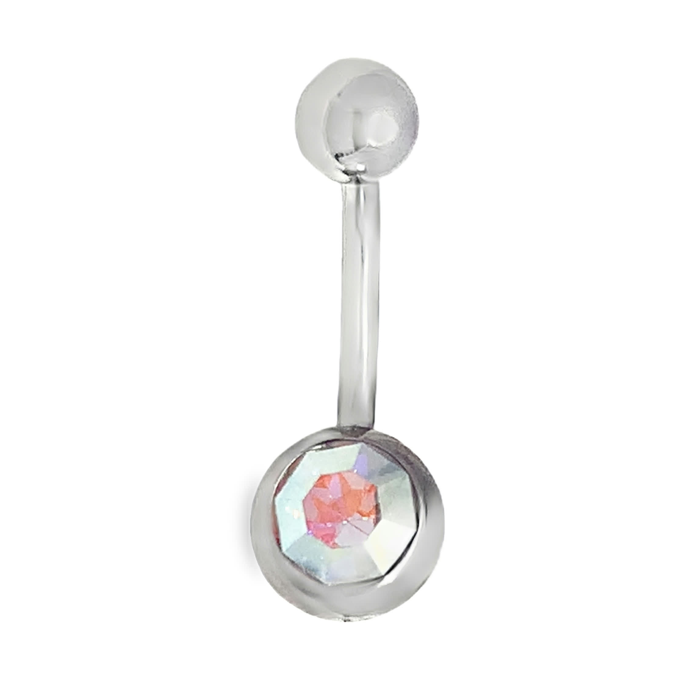 Curved barbell ring do pępka z okrągłym kamieniem cyrkonii w oprawie łapkowej