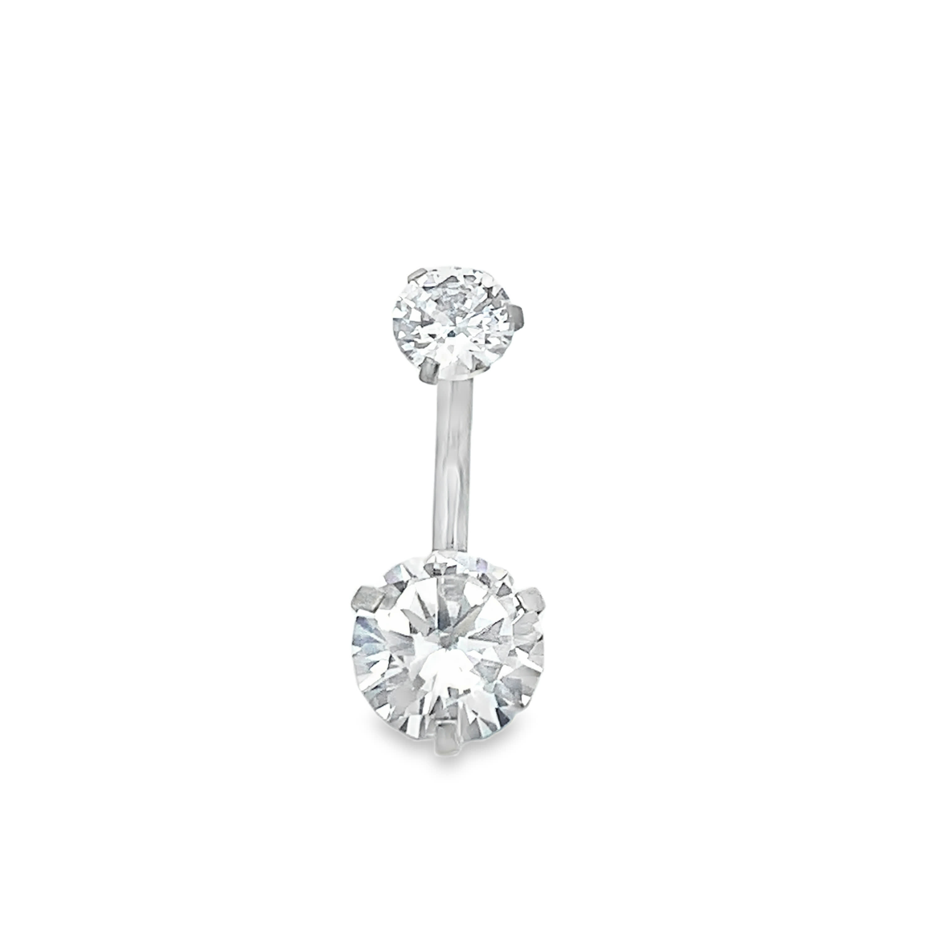 Classic Round Brilliant Cubic Zirconia Curved Barbell Navel Ring
