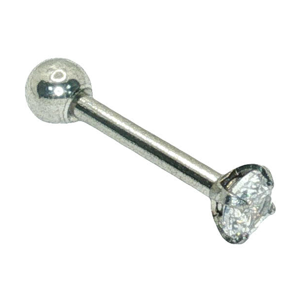 Posrebrzany kolczyk sztyft barbell z okrągłym kamieniem