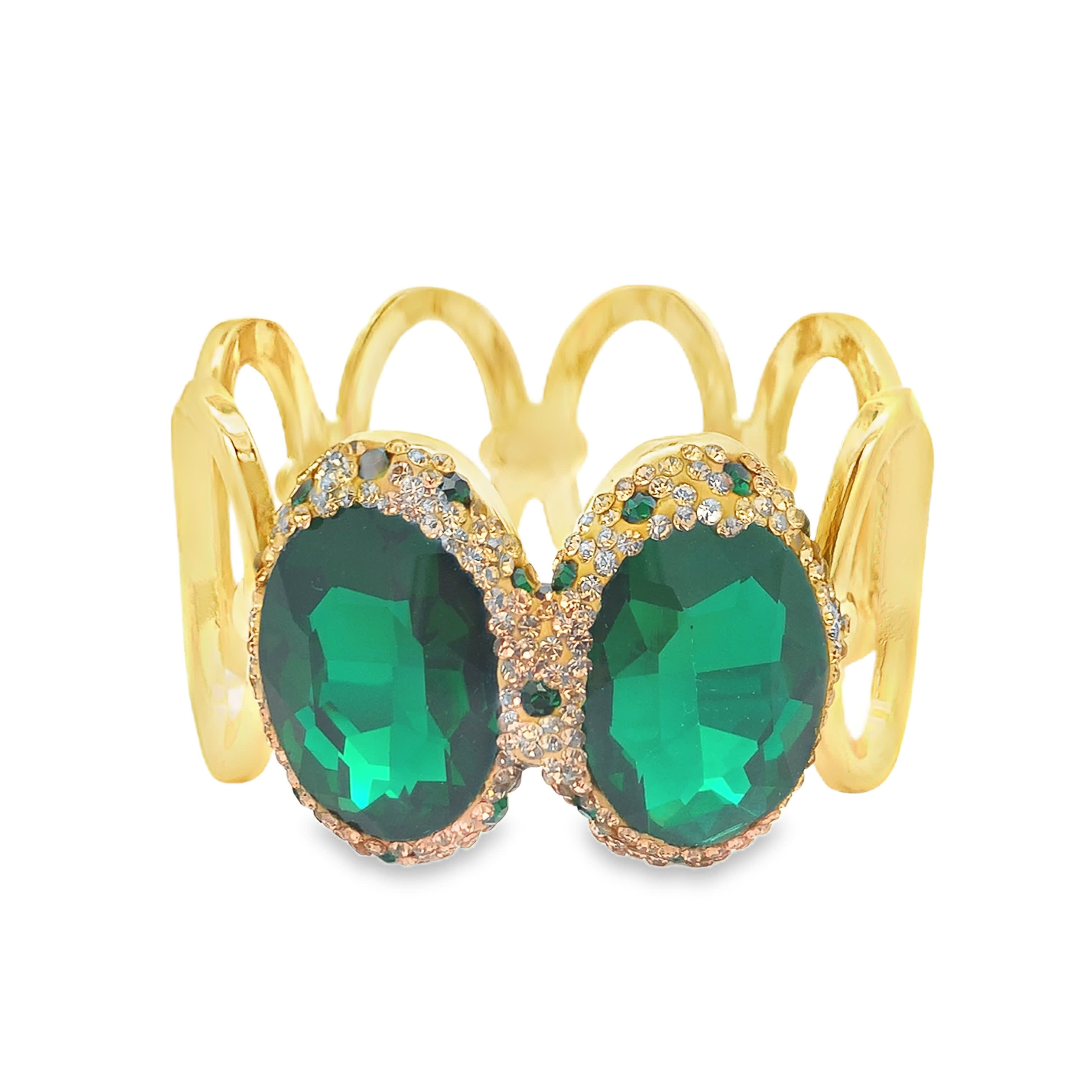 Yellow Gold Bangle with Cabochon Emeralds