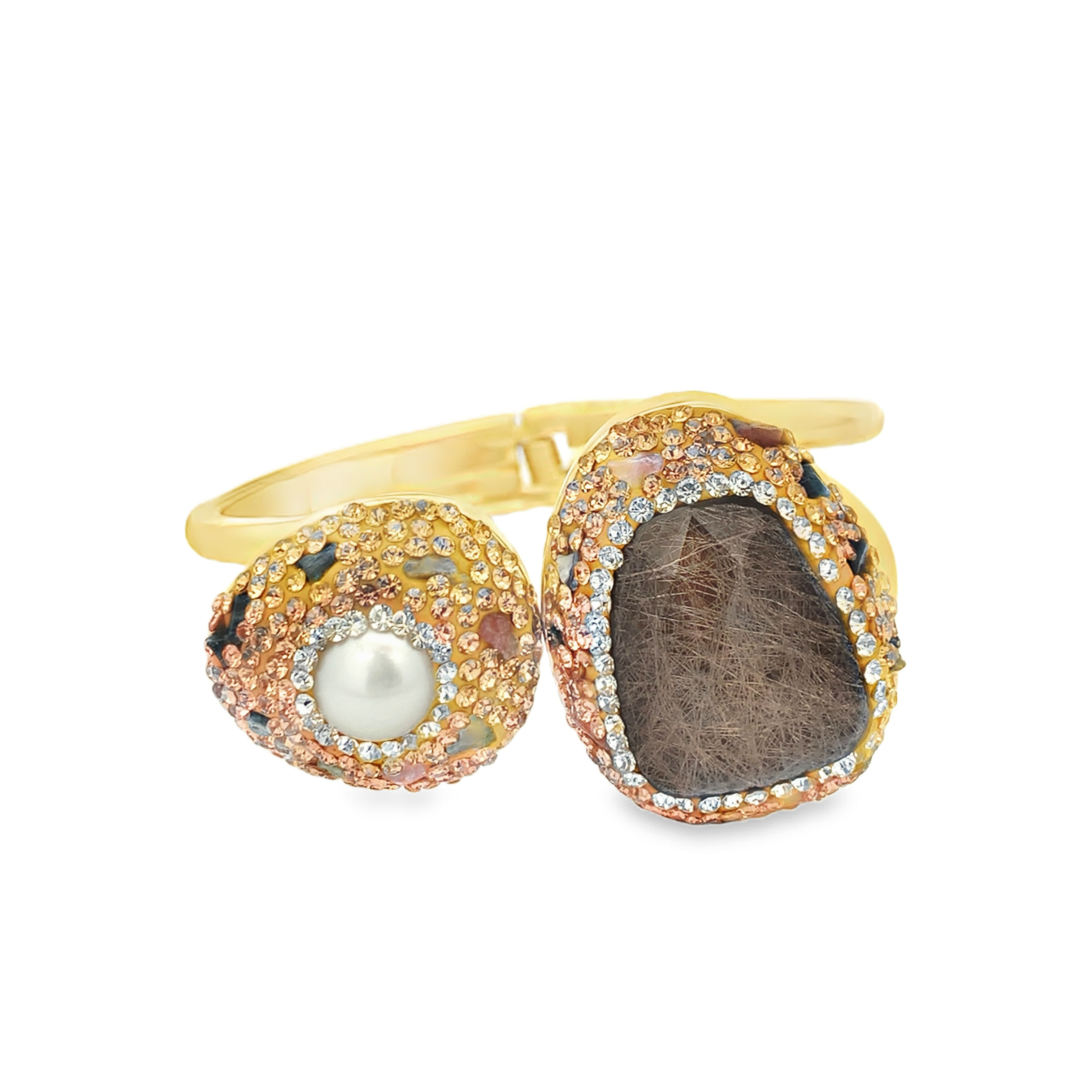 Sztywna bransoletka z pozłacanego metalu z kamieniami ozdobnymi