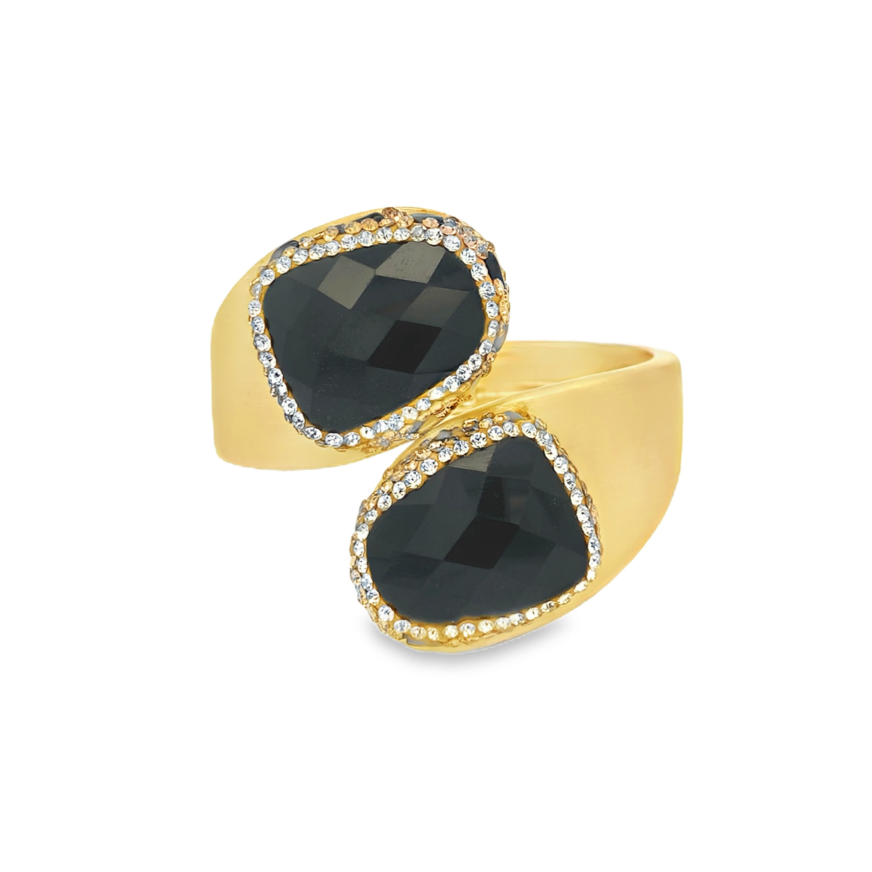 Sztywna bransoletka z pozłacanego metalu z ciemnymi kamieniami ozdobnymi