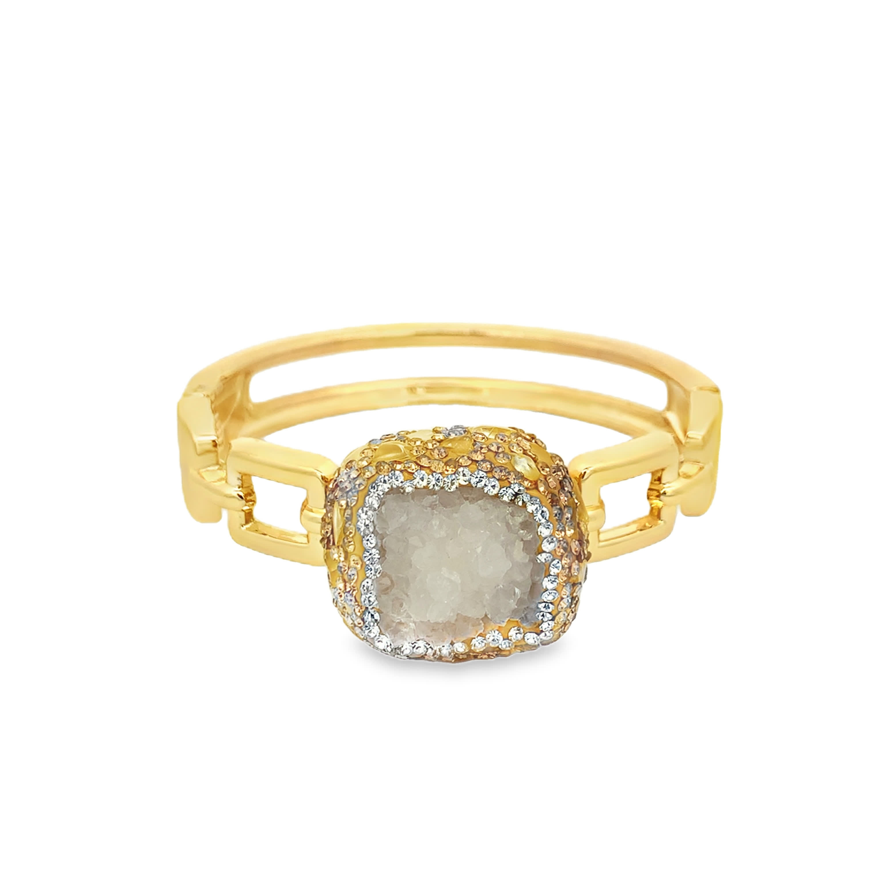 Sztywna bransoletka z pozłacanego metalu z okrągłym kamieniem ozdobnym