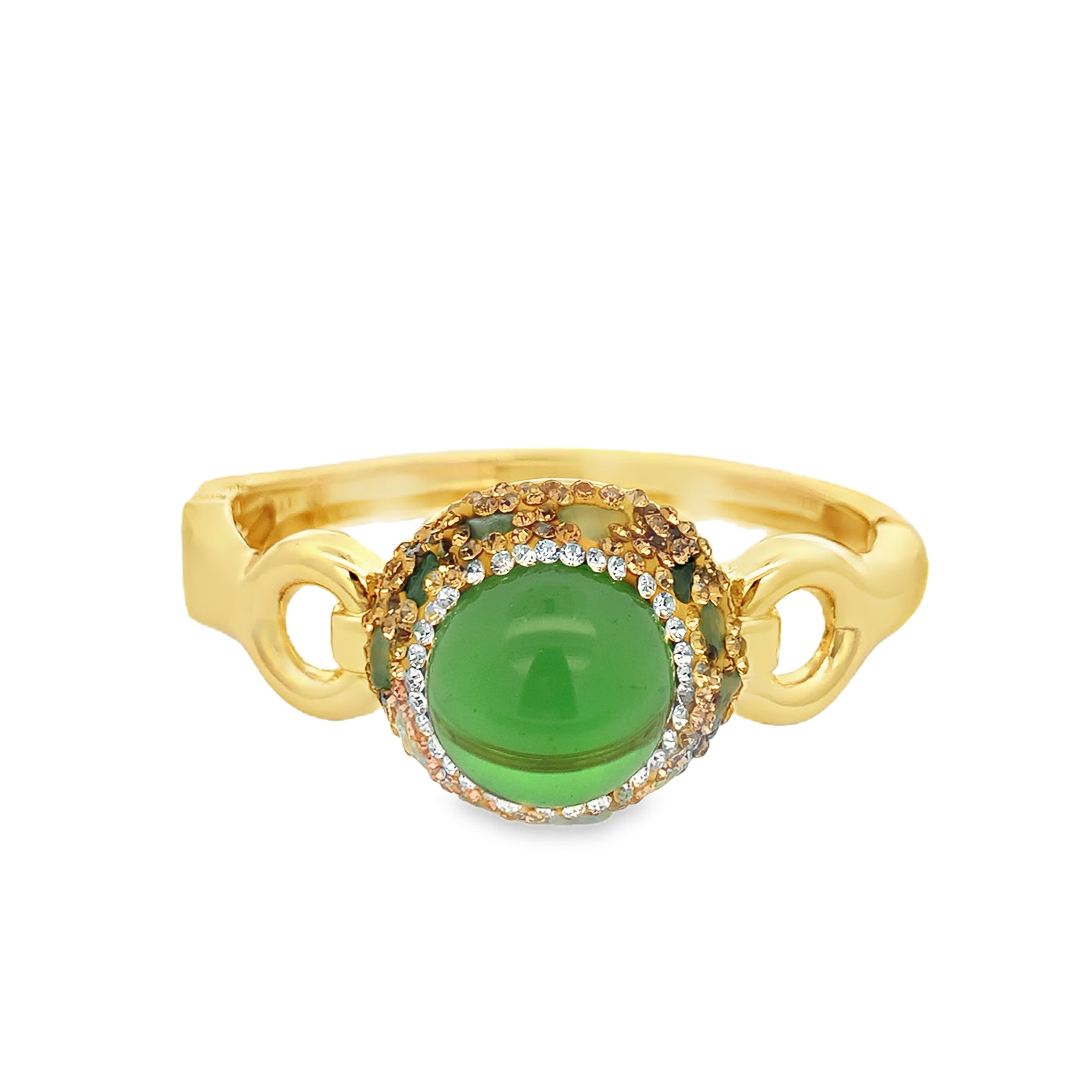 Sztywna bransoletka z pozłacanego metalu z zielonym kamieniem ozdobnym