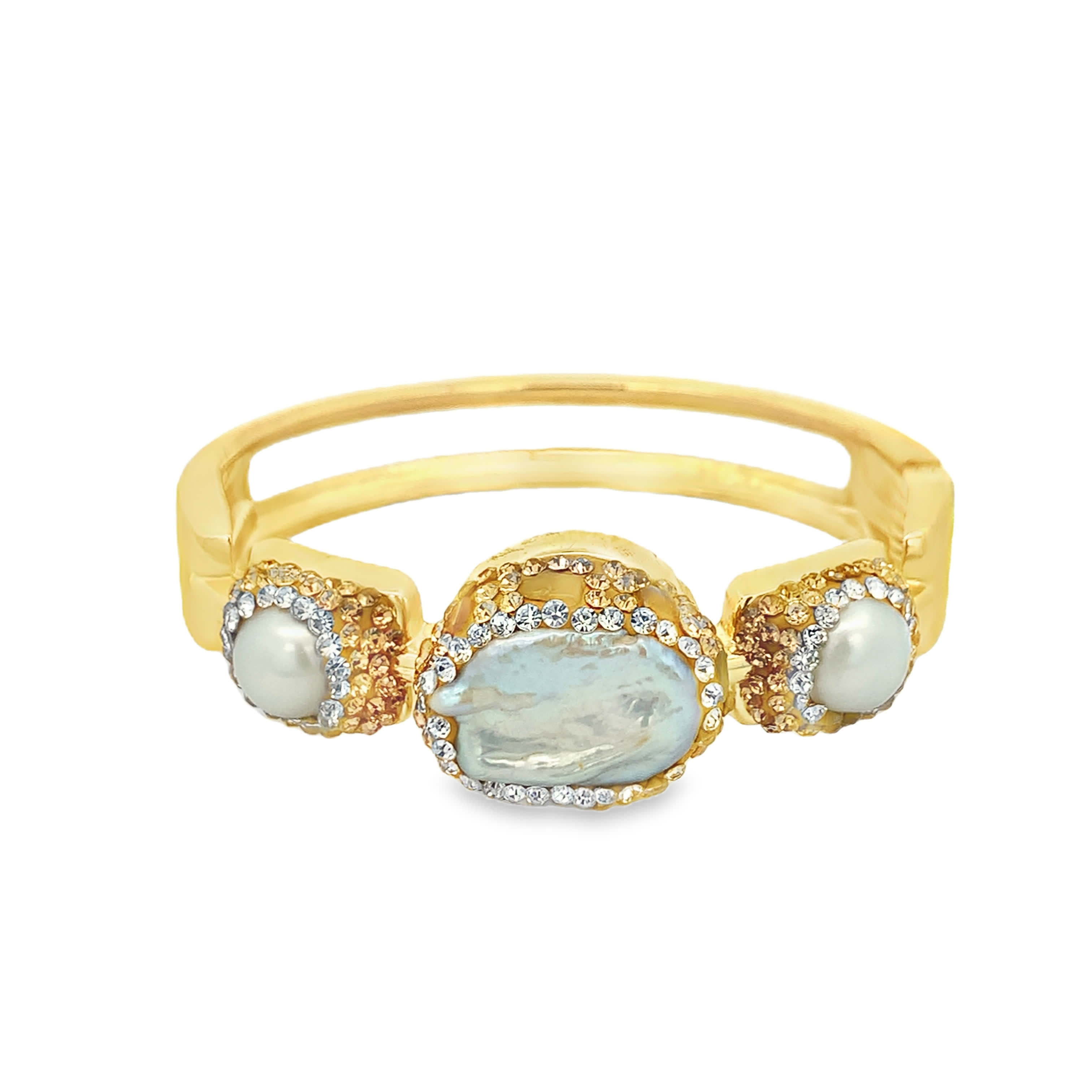 Sztywna bransoletka z pozłacanego metalu z jasnym kamieniem ozdobnym