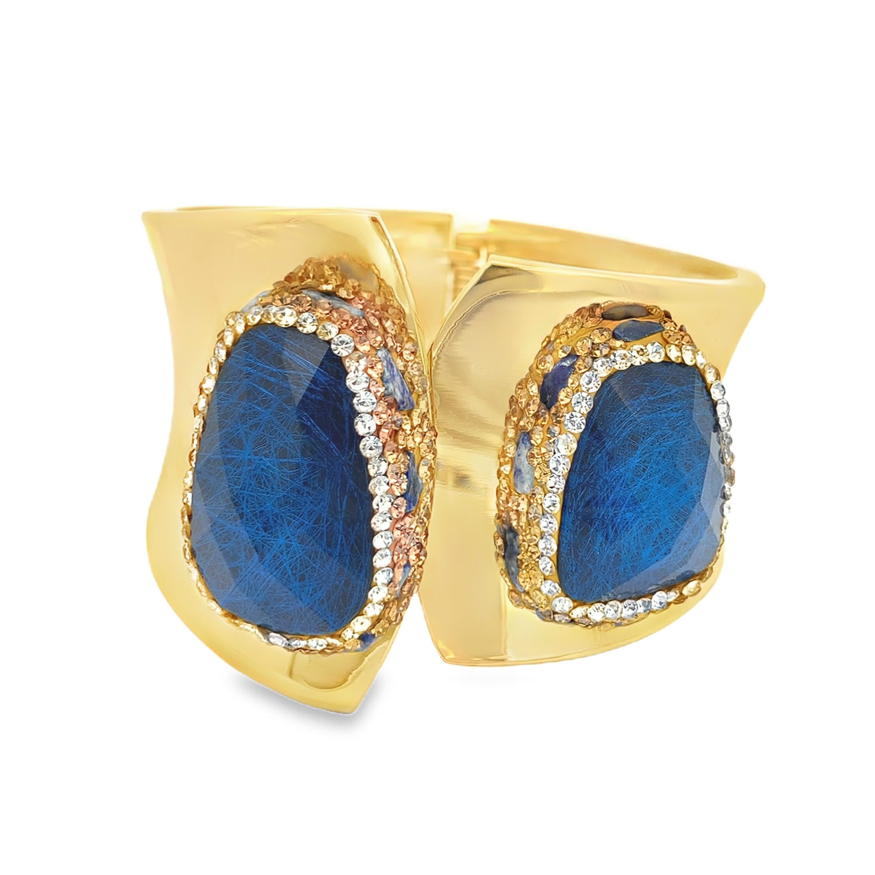 Sztywna bransoletka z pozłacanego metalu z niebieskim kamieniem ozdobnym