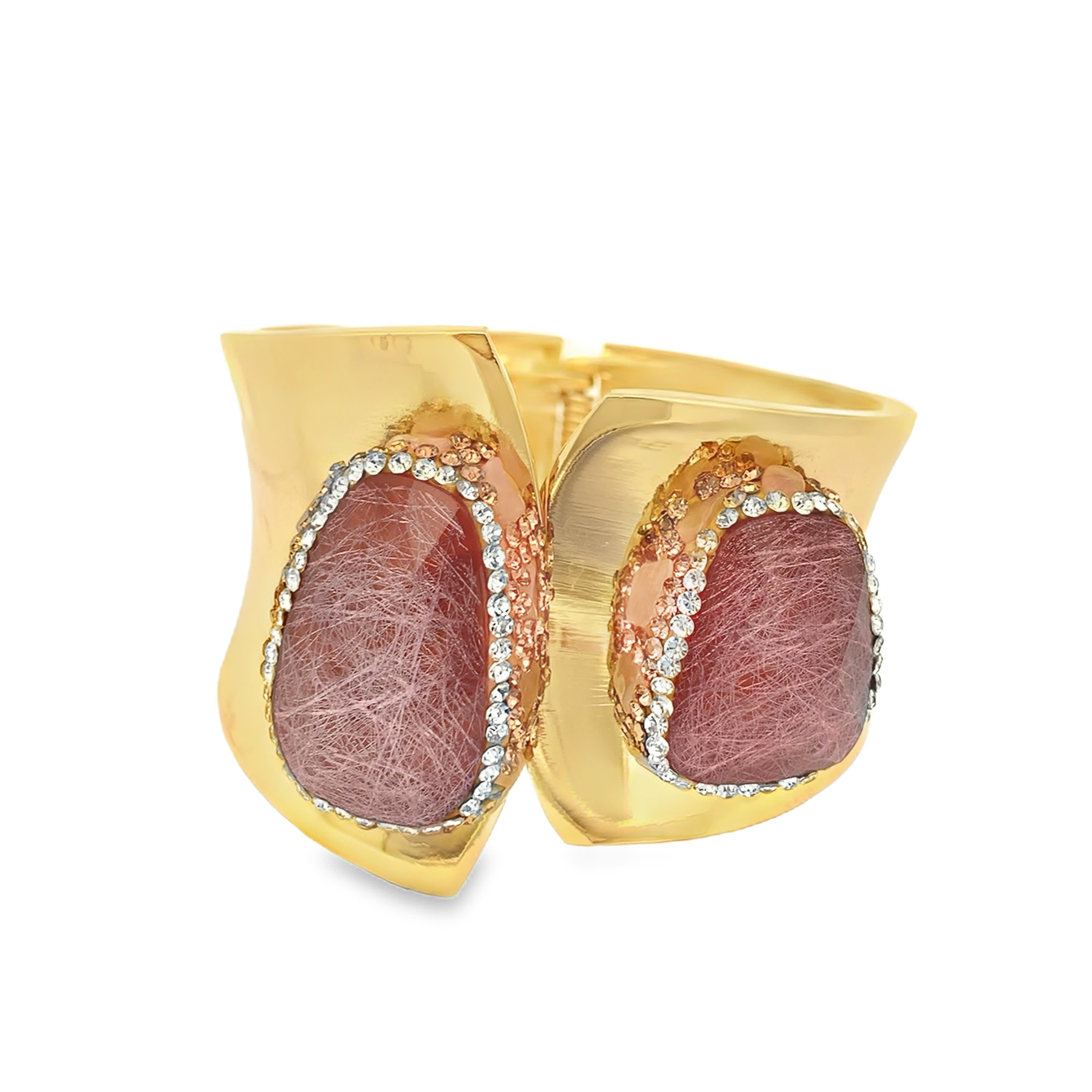 Yellow Gold Bangle with Cabochon Red Quartz