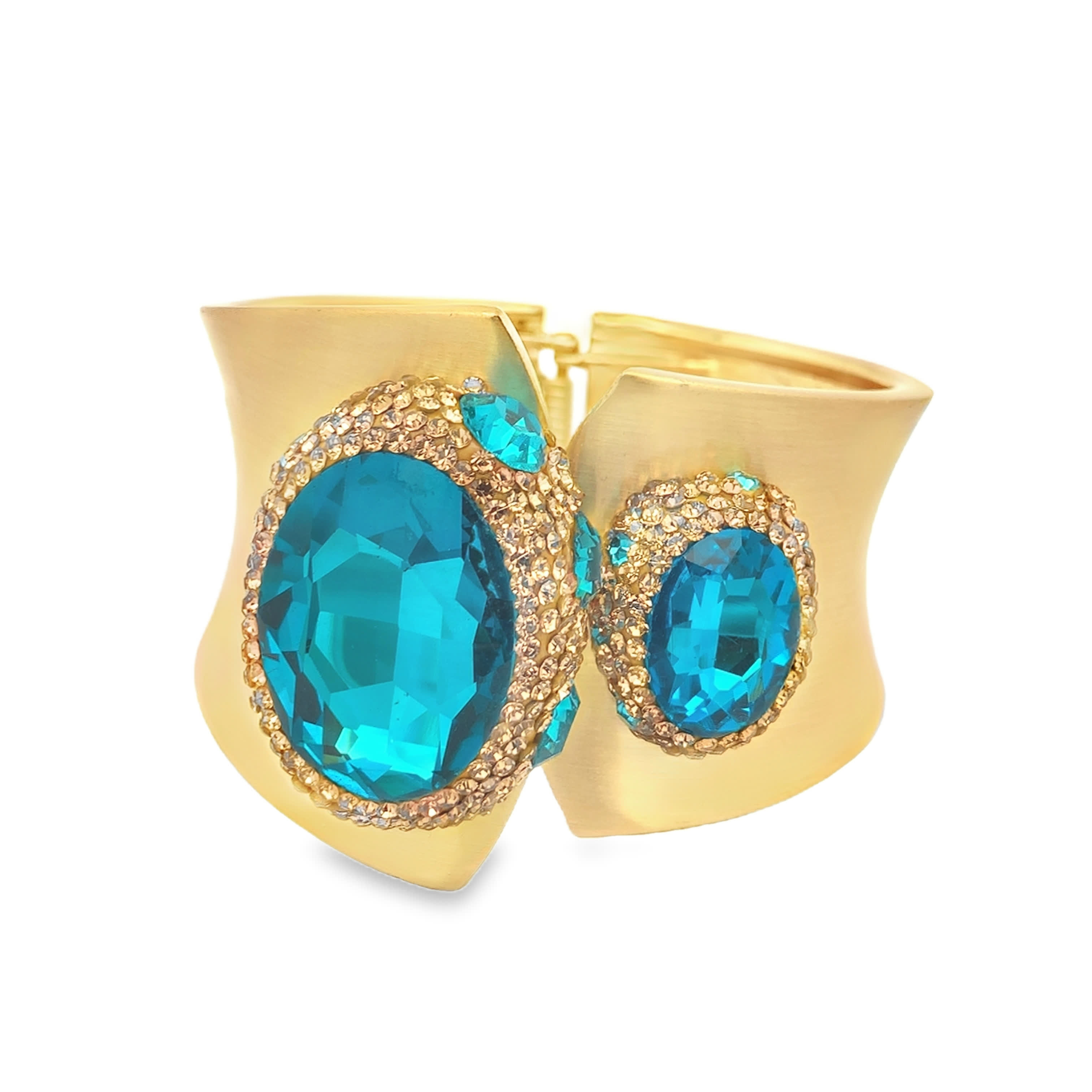 Yellow Gold Bangle with Bluish Green Crystal Accents