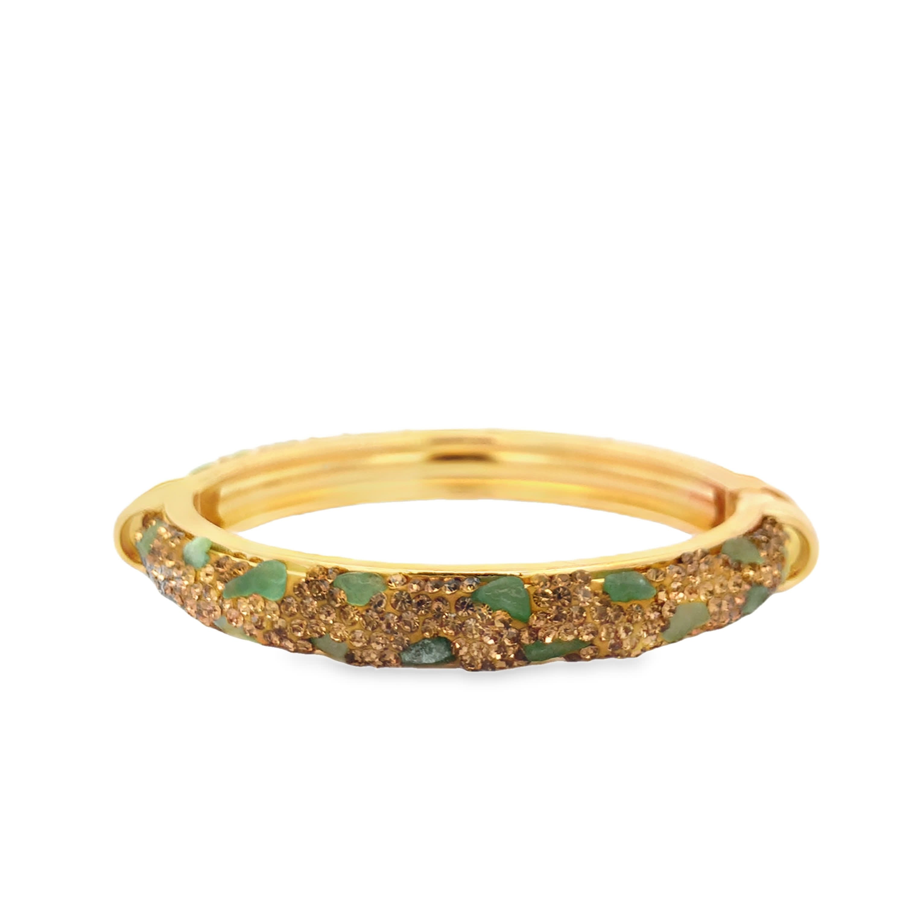 Yellow Gold Bangle with Round Cabochon Jade Beads