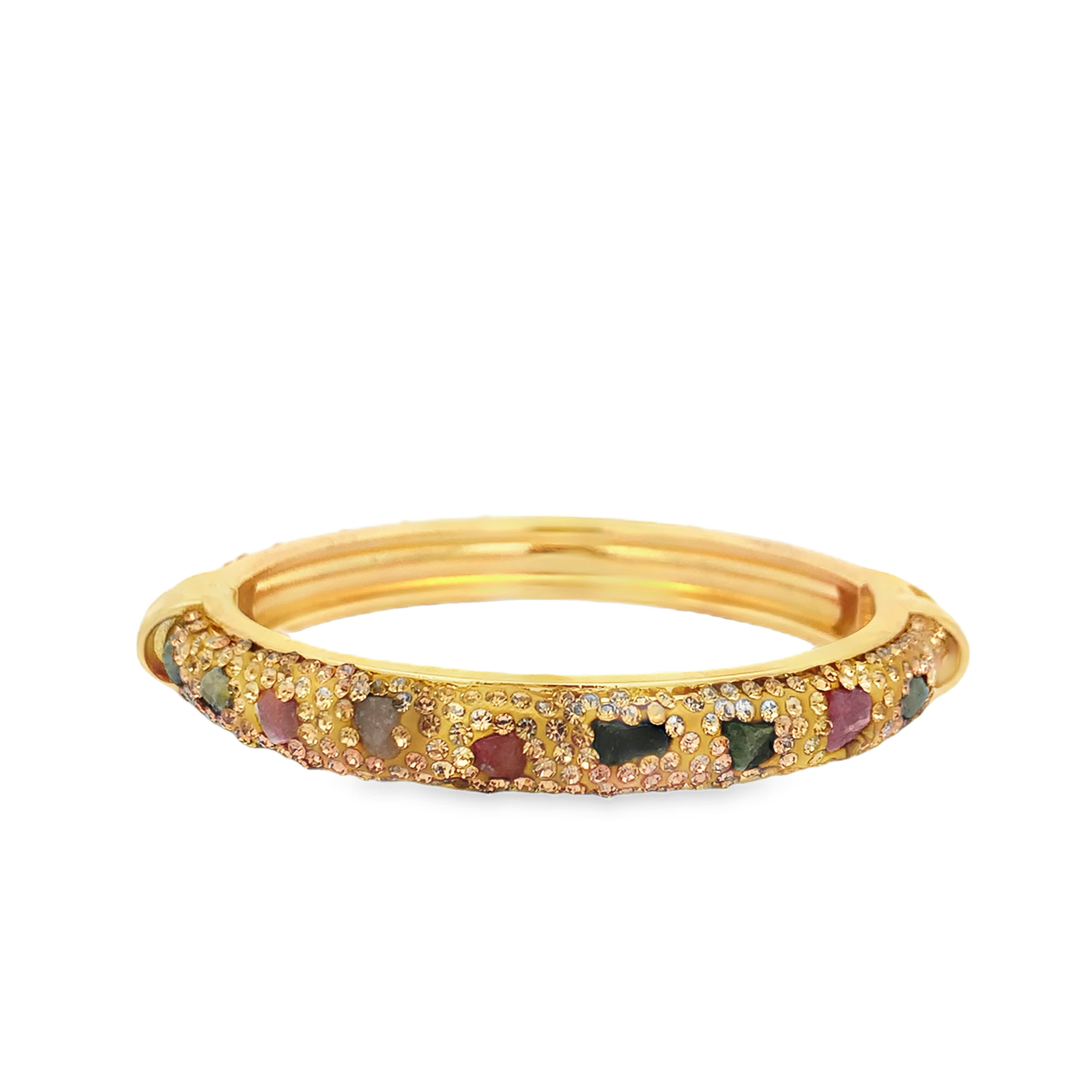 Yellow Gold Bangle with Round Tourmaline Cabochons