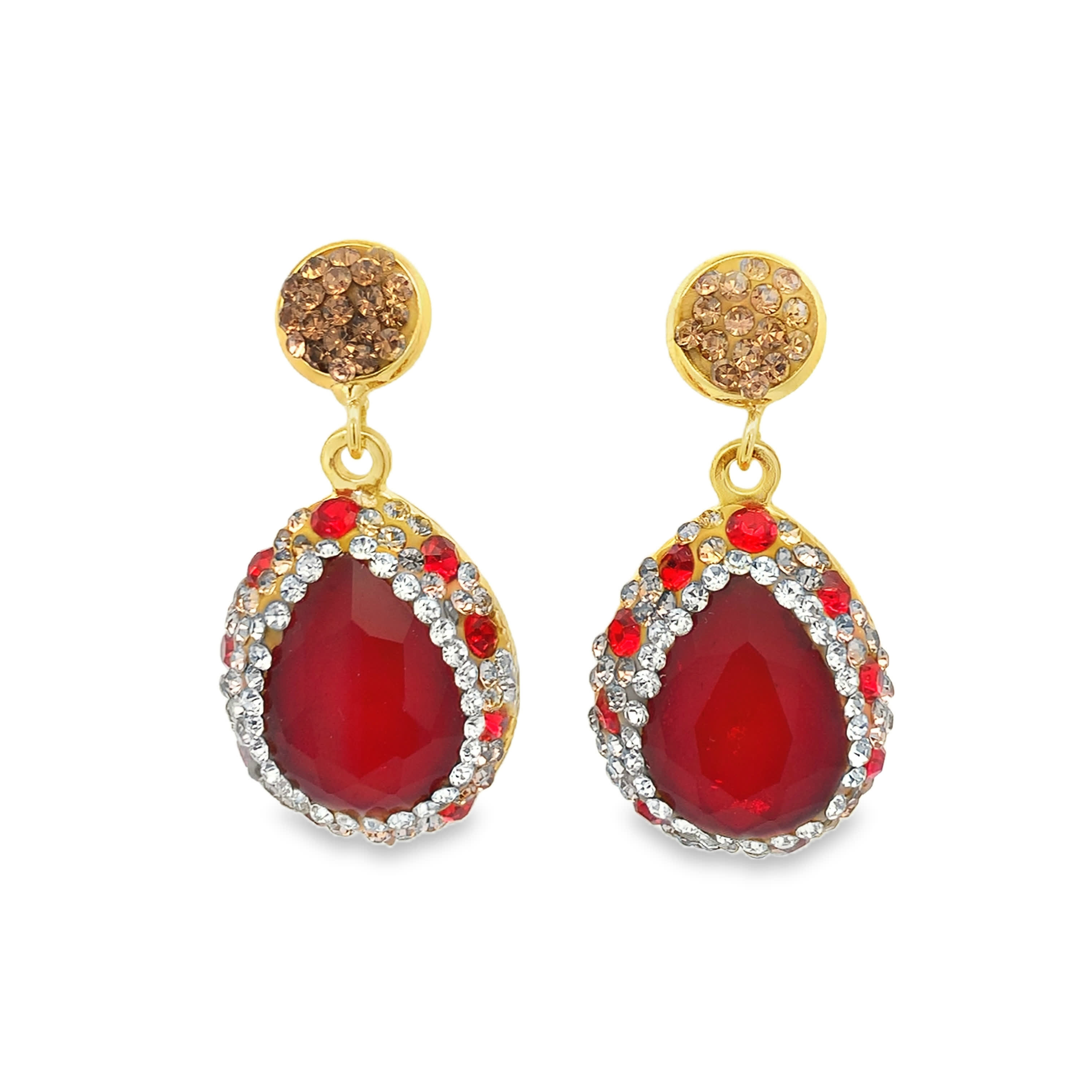 Ruby Cabochon Drop Earrings in Yellow Gold