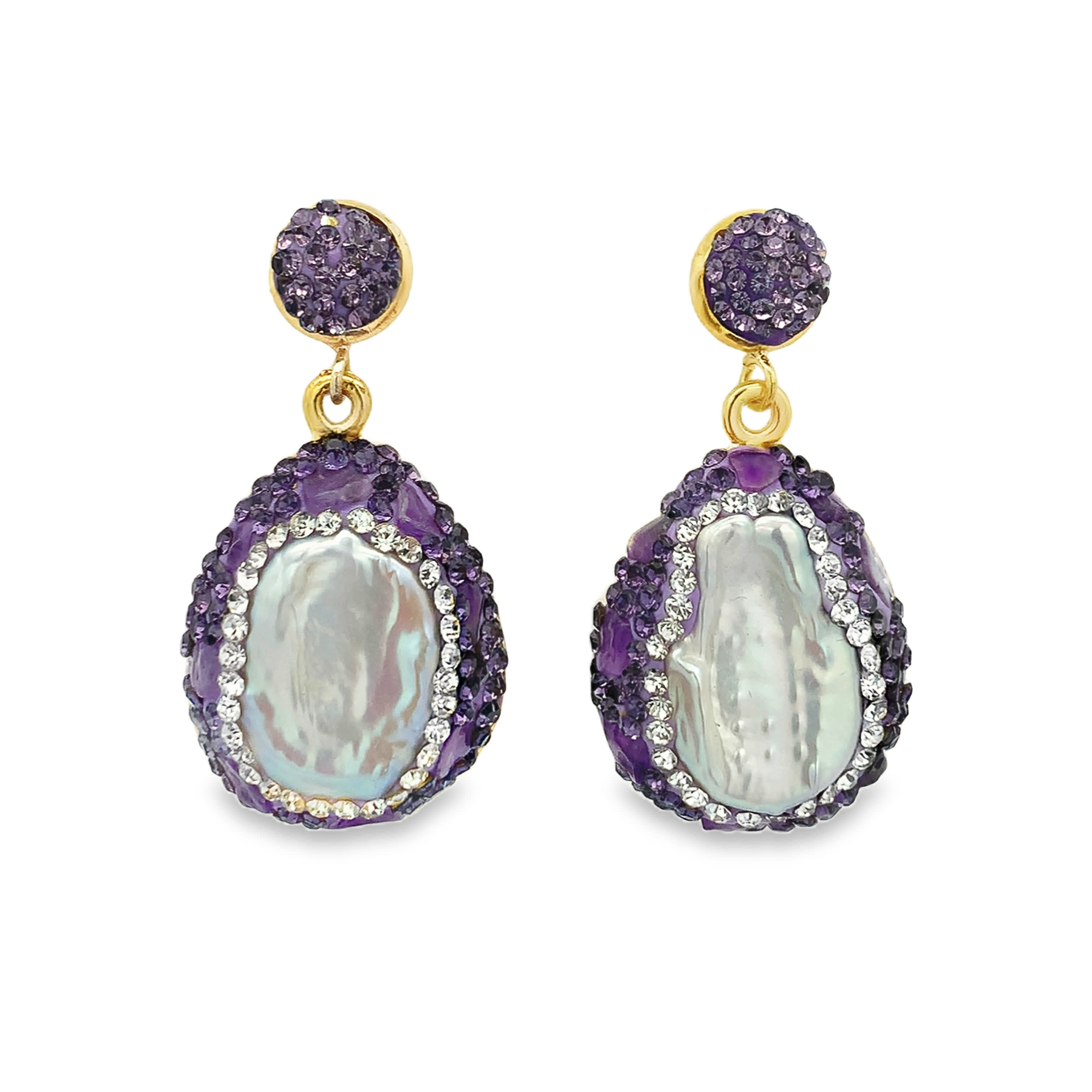 Kolczyki wiszące z pozłacanego metalu z nieregularnymi kamieniami ozdobnymi