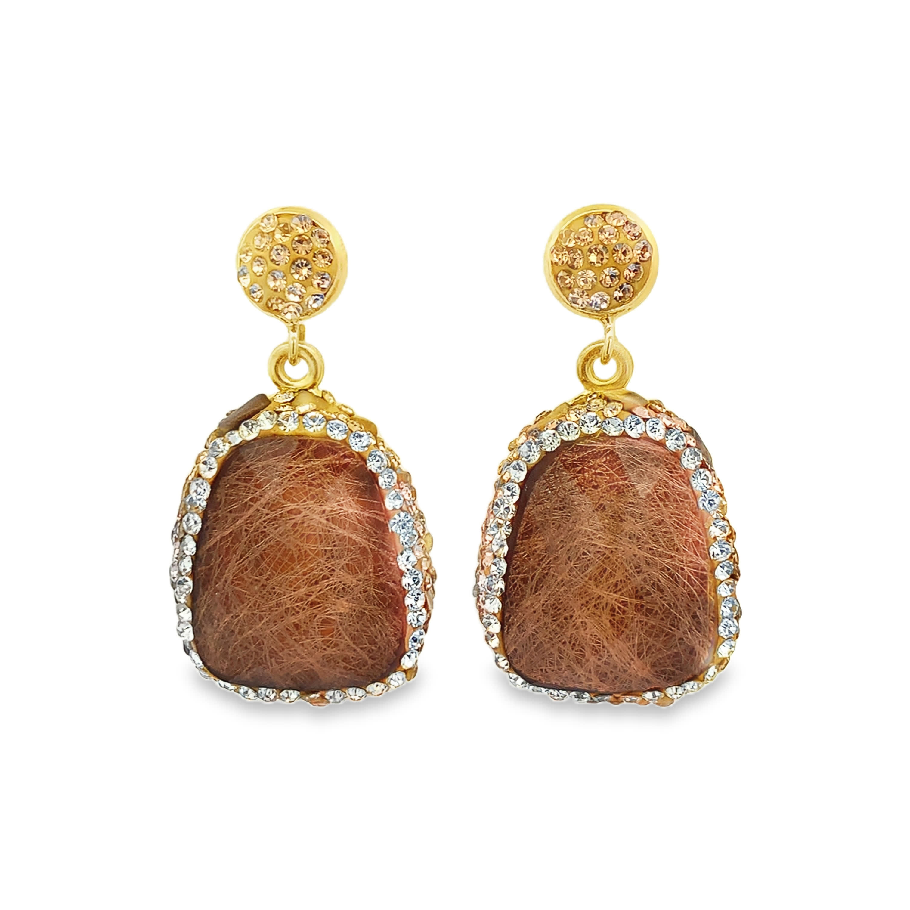 Kolczyki wiszące z pozłacanego metalu z niebiesko zielonymi kamieniami ozdobnymi