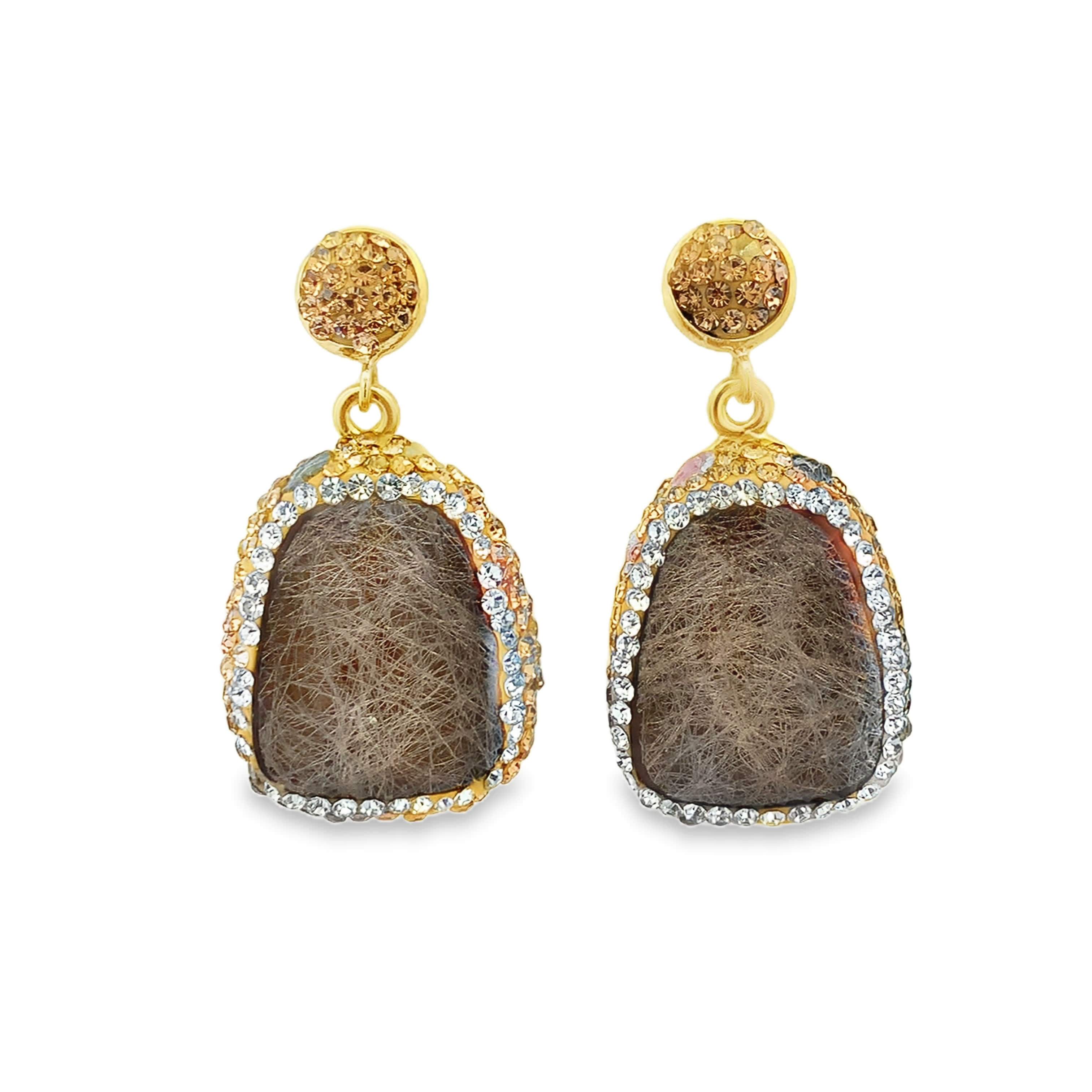 Kolczyki wiszące z pozłacanego metalu z jasnymi kamieniami ozdobnymi