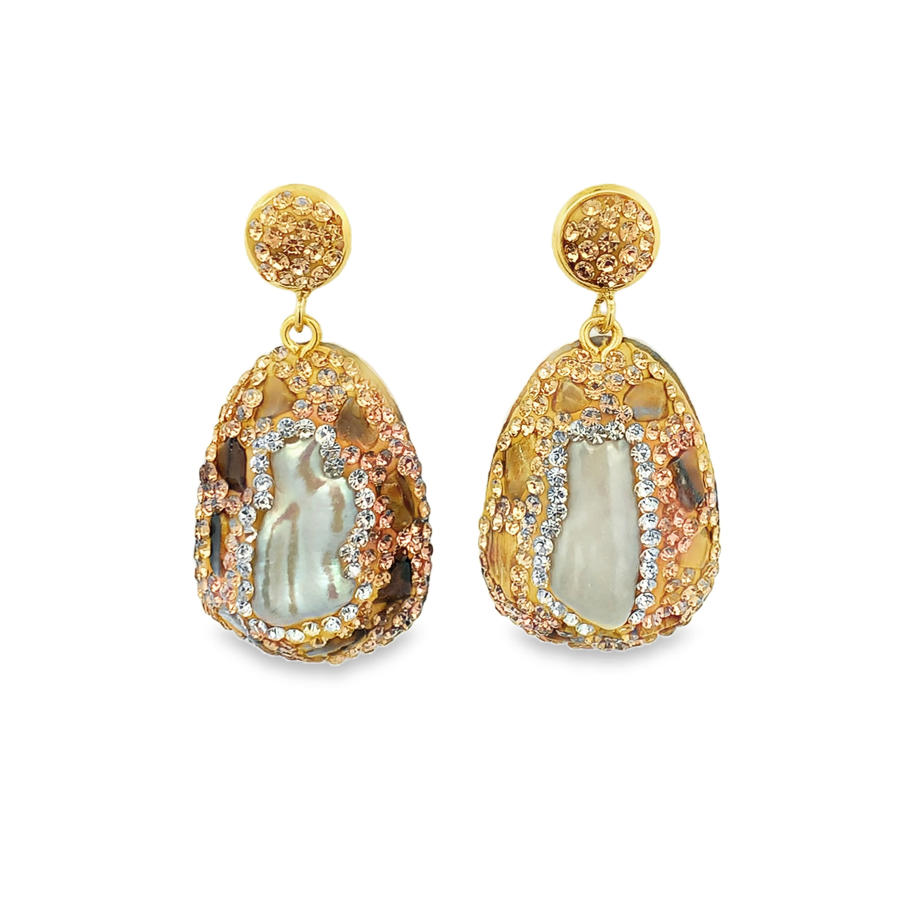 Kolczyki wiszące z pozłacanego metalu z dużymi nieregularnymi kamieniami ozdobnymi