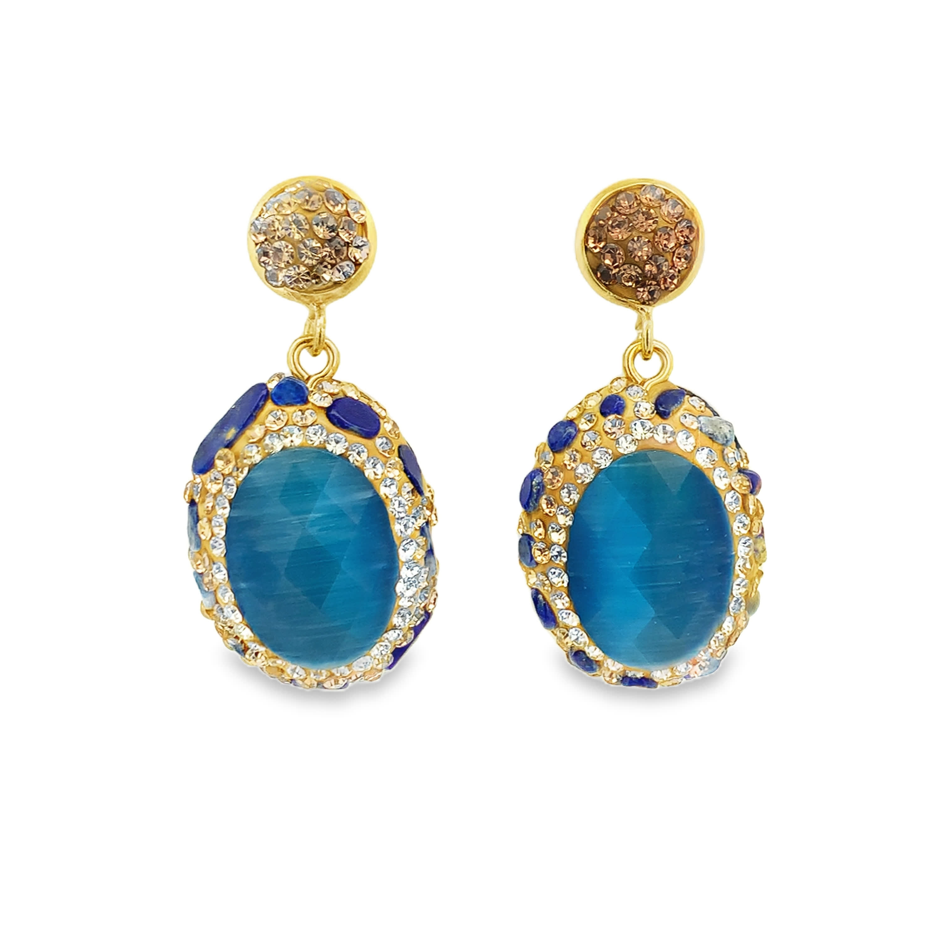 Kolczyki wiszące z pozłacanego metalu z ciemnymi kamieniami ozdobnymi