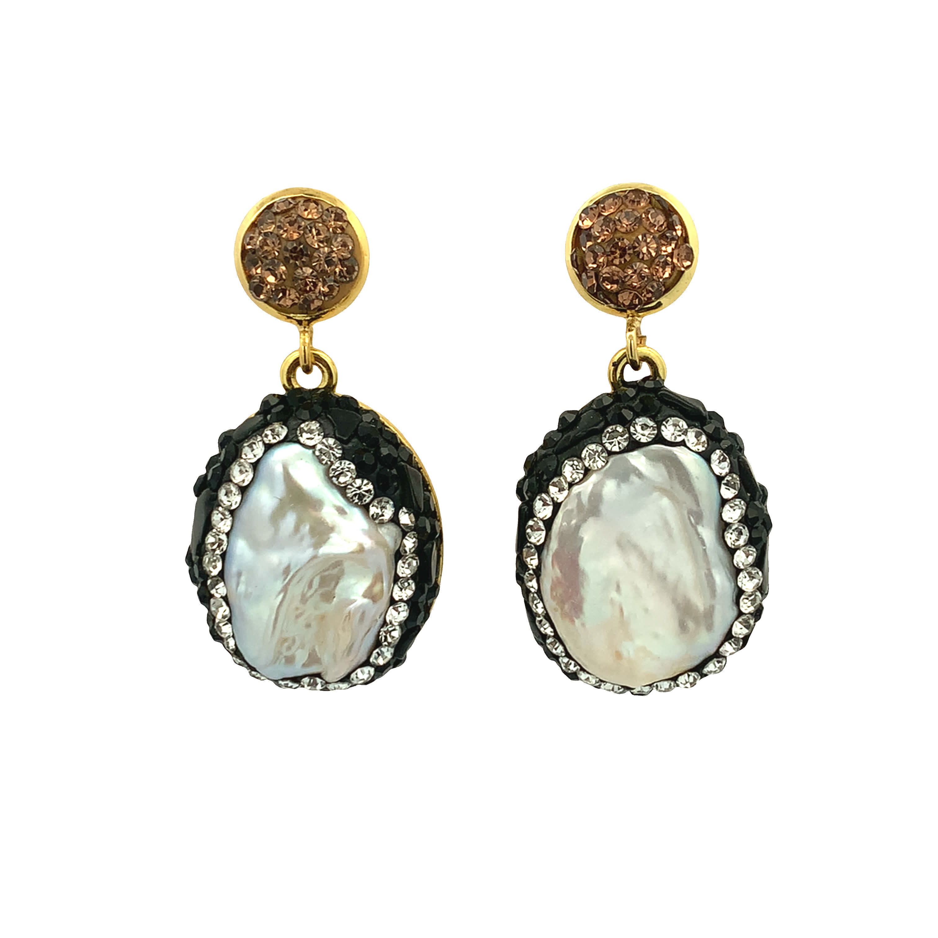 Kolczyki wiszące z pozłacanego metalu z nieregularnymi kamieniami ozdobnymi