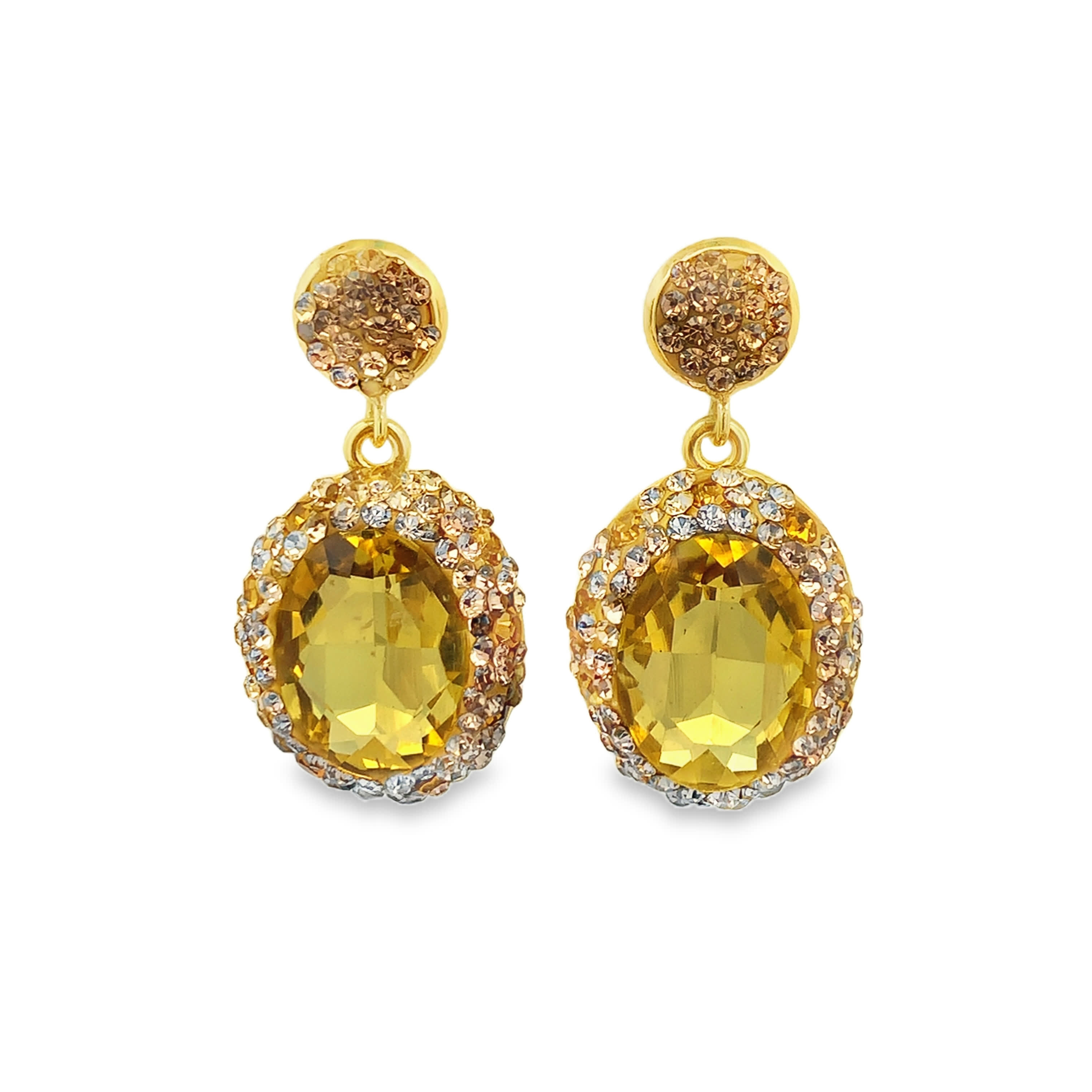 Kolczyki wiszące z pozłacanego metalu z owalnymi kamieniami ozdobnymi