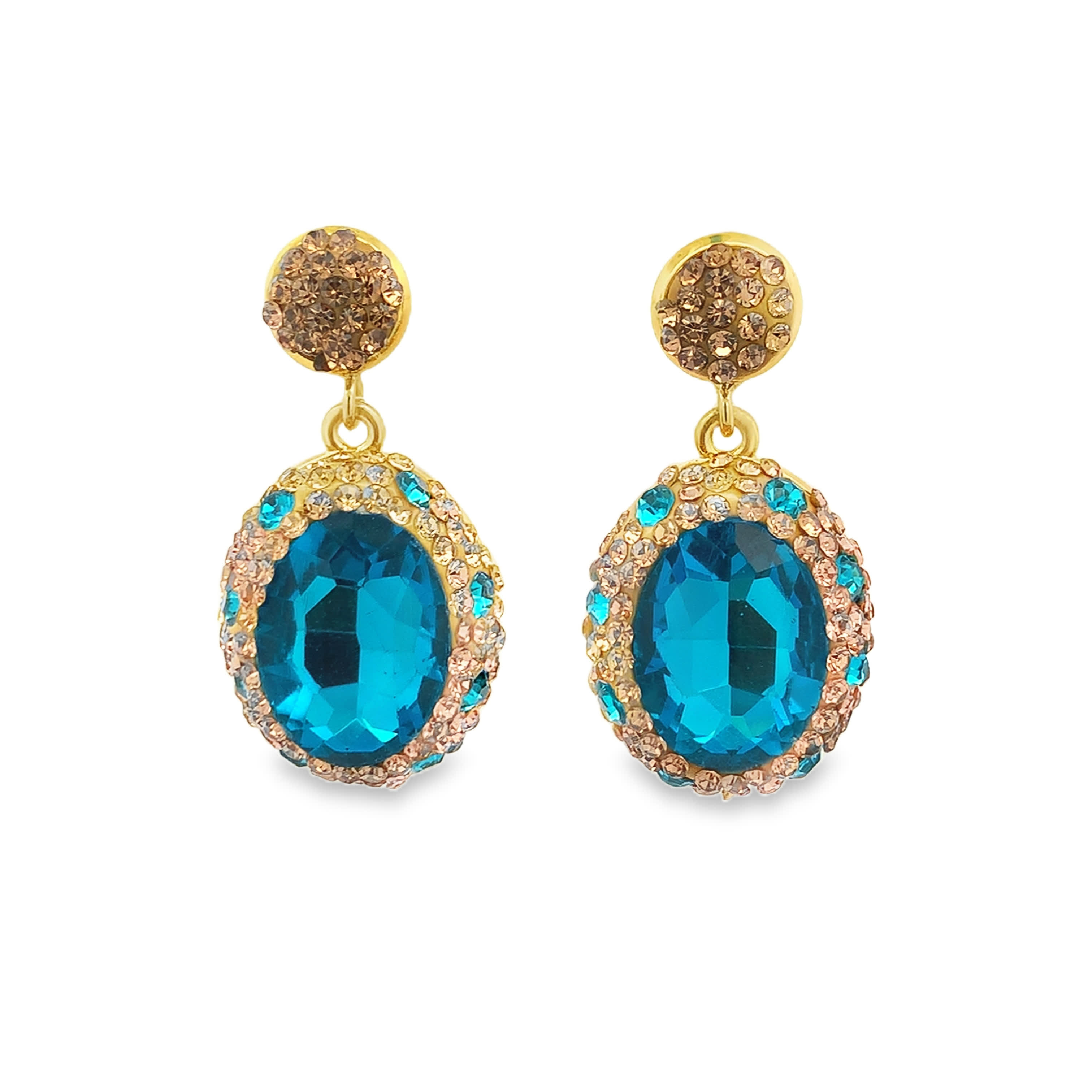 Kolczyki wiszące z pozłacanego metalu z niebieskimi kamieniami ozdobnymi