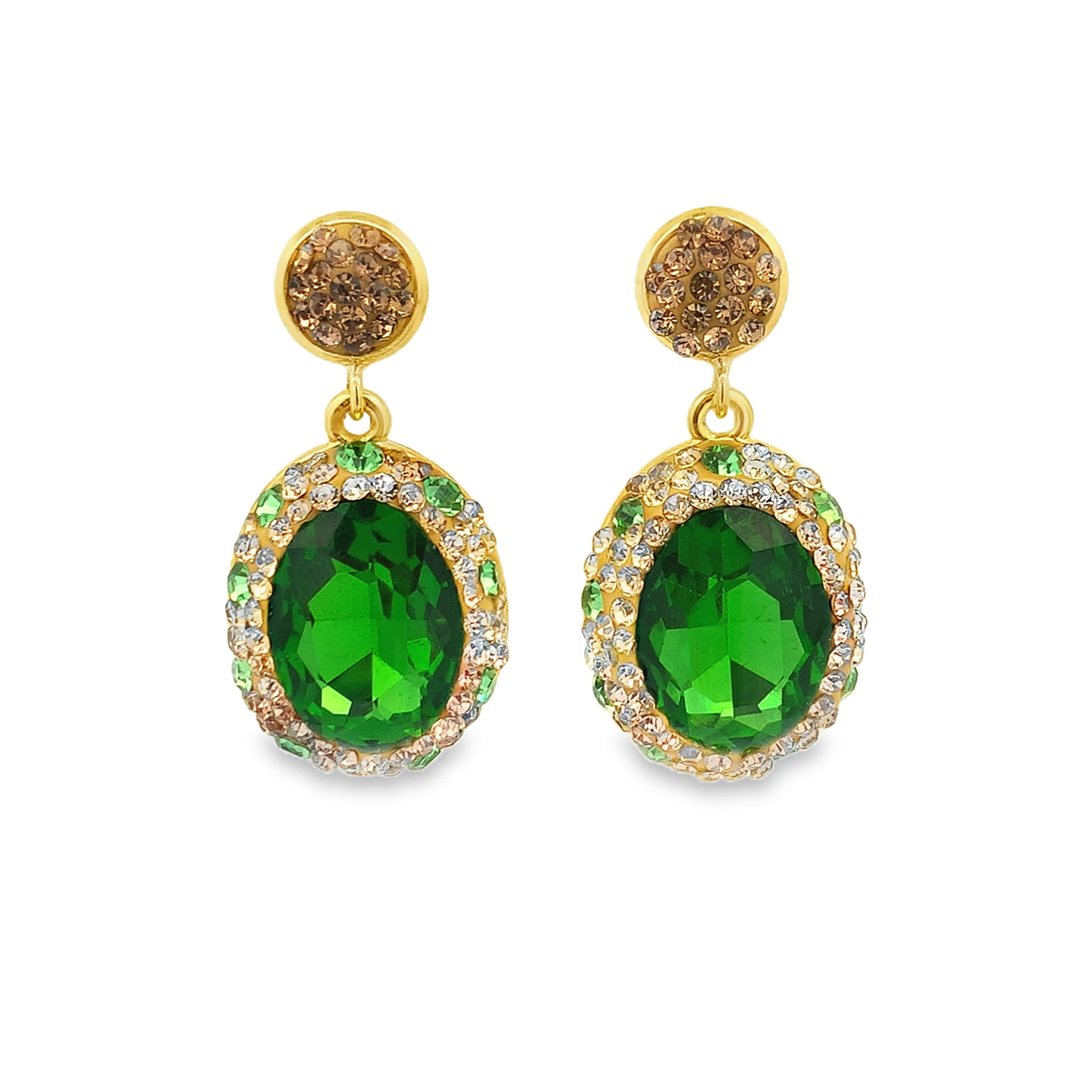 Kolczyki wiszące z pozłacanego metalu z błyszczącymi kamieniami ozdobnymi