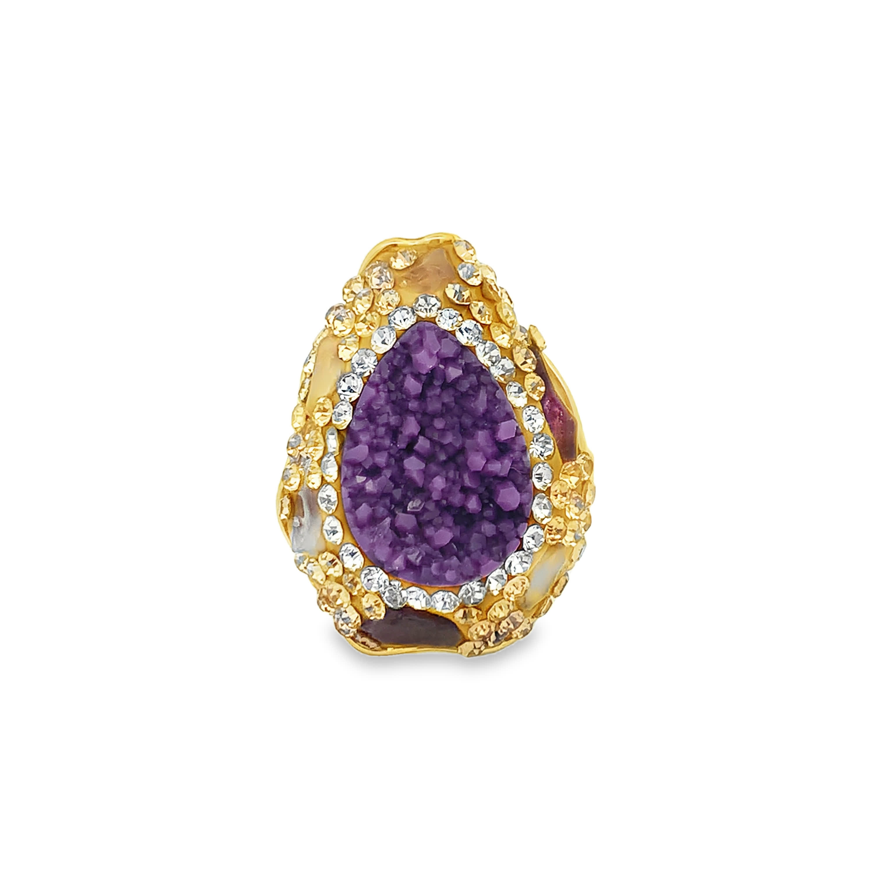 Pierścionek koktajlowy z pozłacanego metalu z dekoracyjnym kamieniem