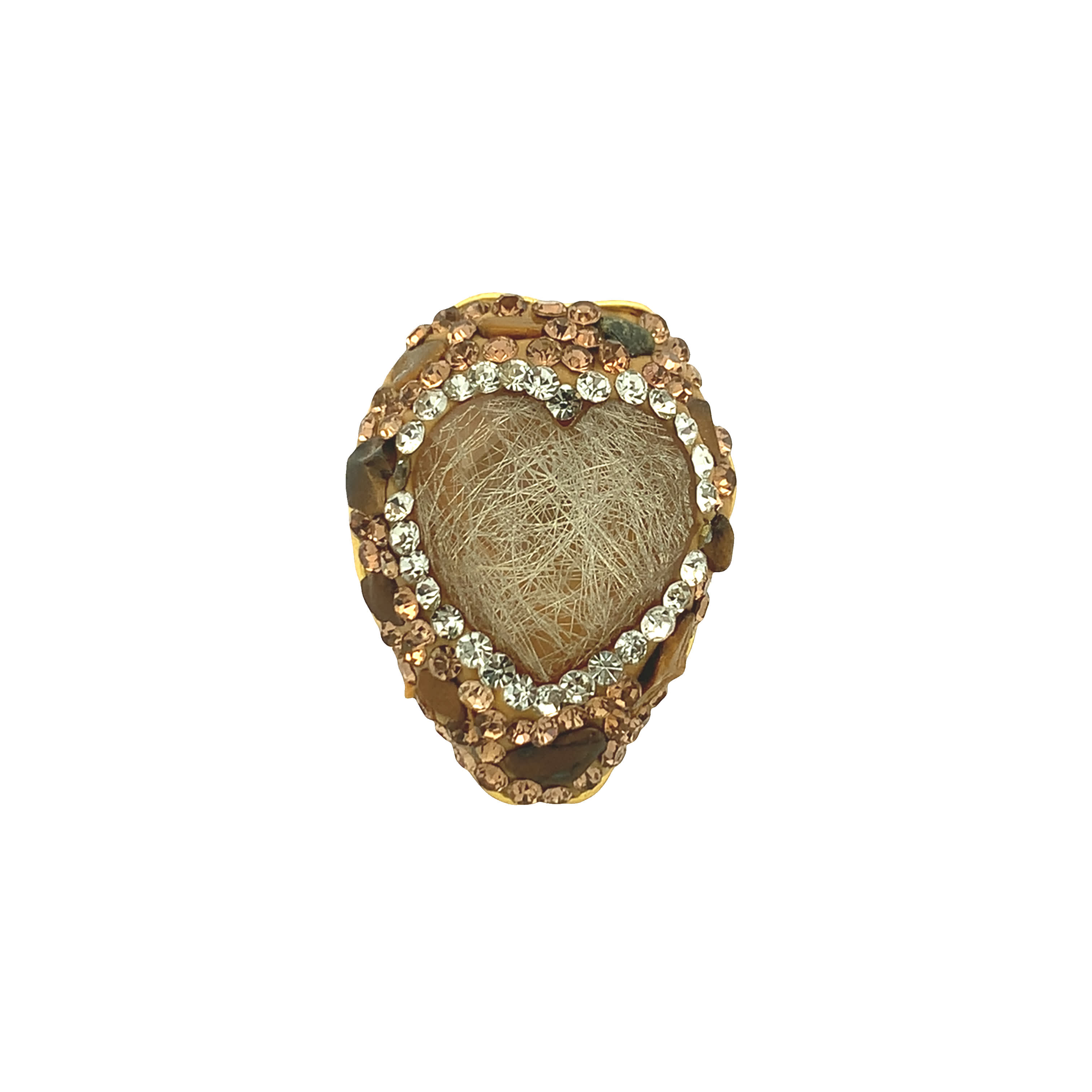 Yellow Gold Cocktail Ring with Heart-Shaped Quartz Cabochon