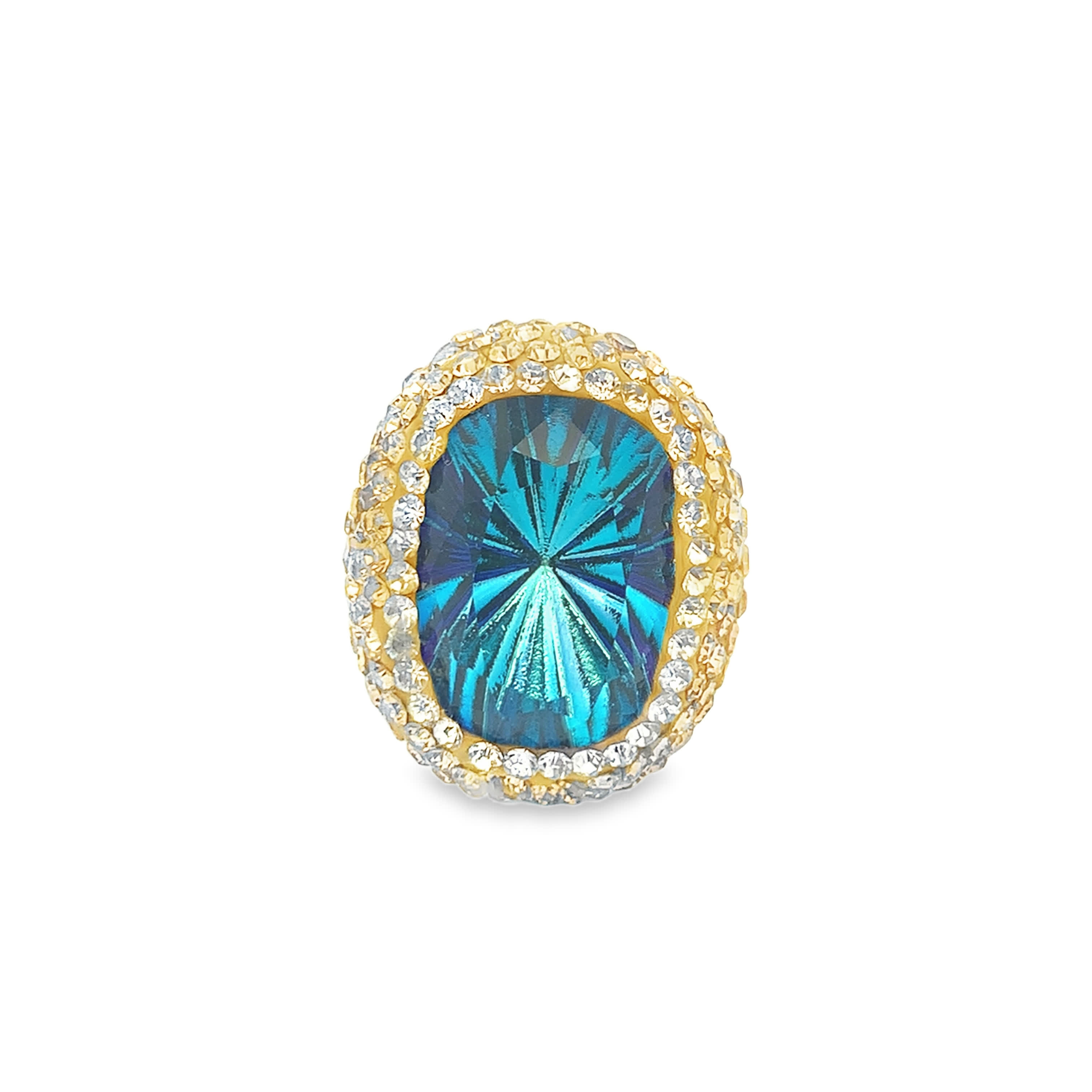 Blue Crystal Oval Cocktail Ring