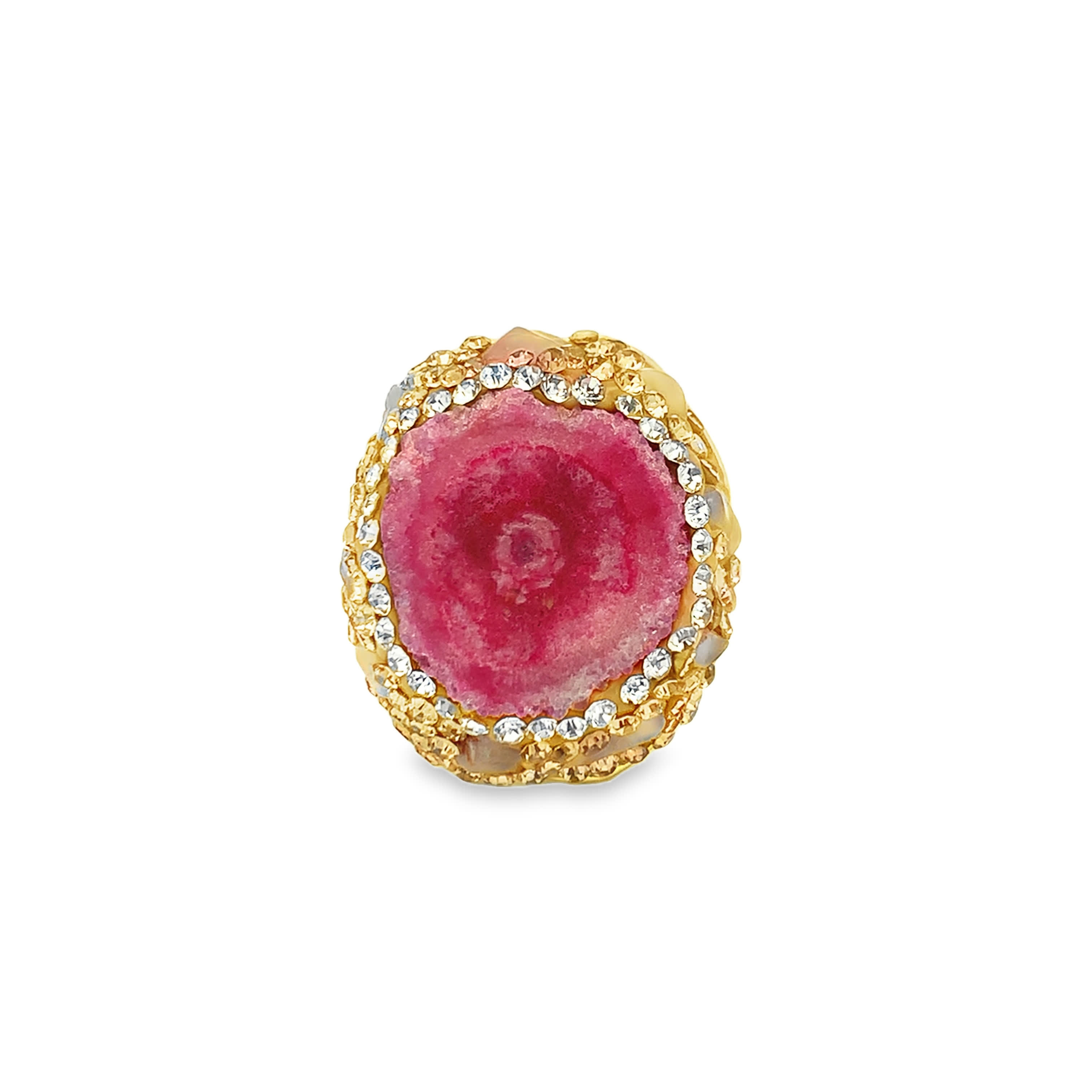 Yellow Gold Cocktail Ring with Reddish Purple Agate Cabochon