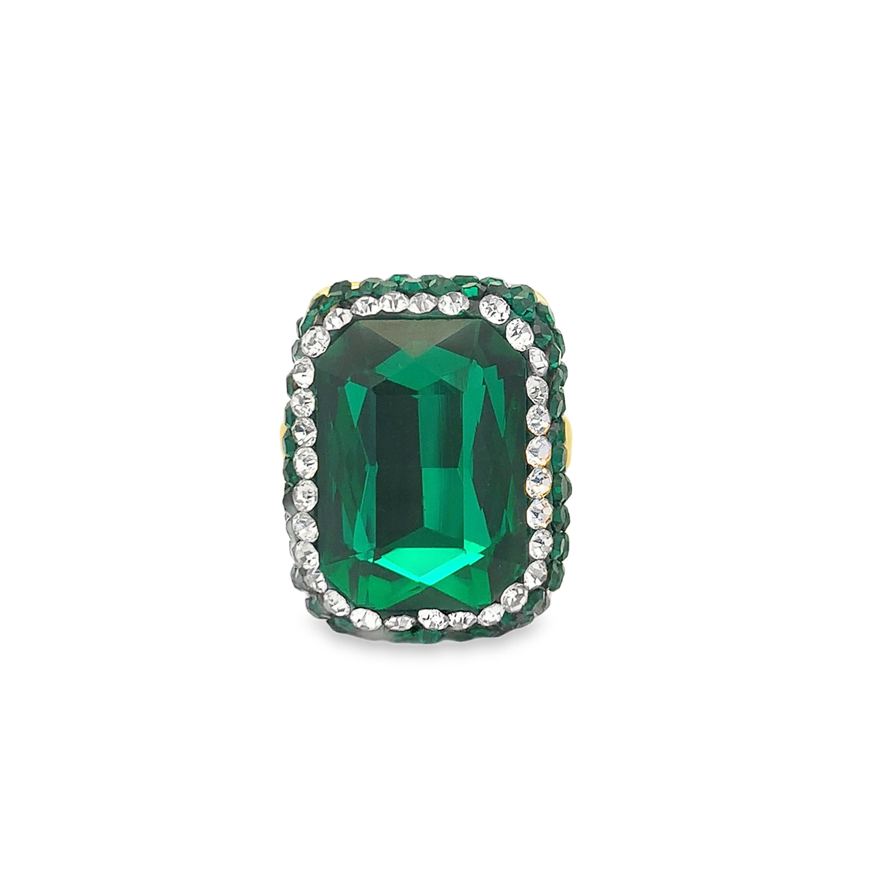 Yellow Gold Cocktail Ring with Emerald Cut Emerald Gemstone