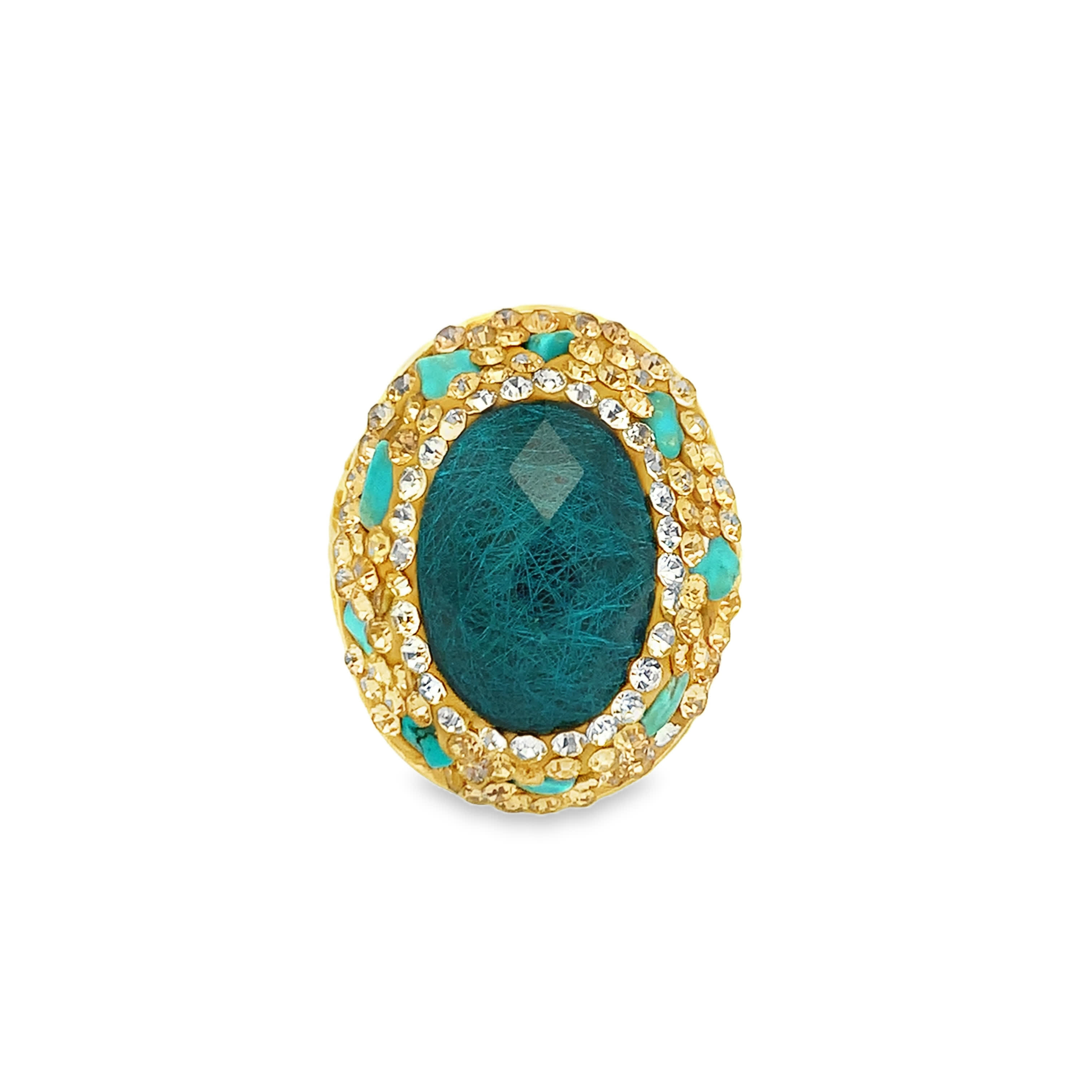 Yellow Gold Cocktail Ring with Oval Turquoise Cabochon