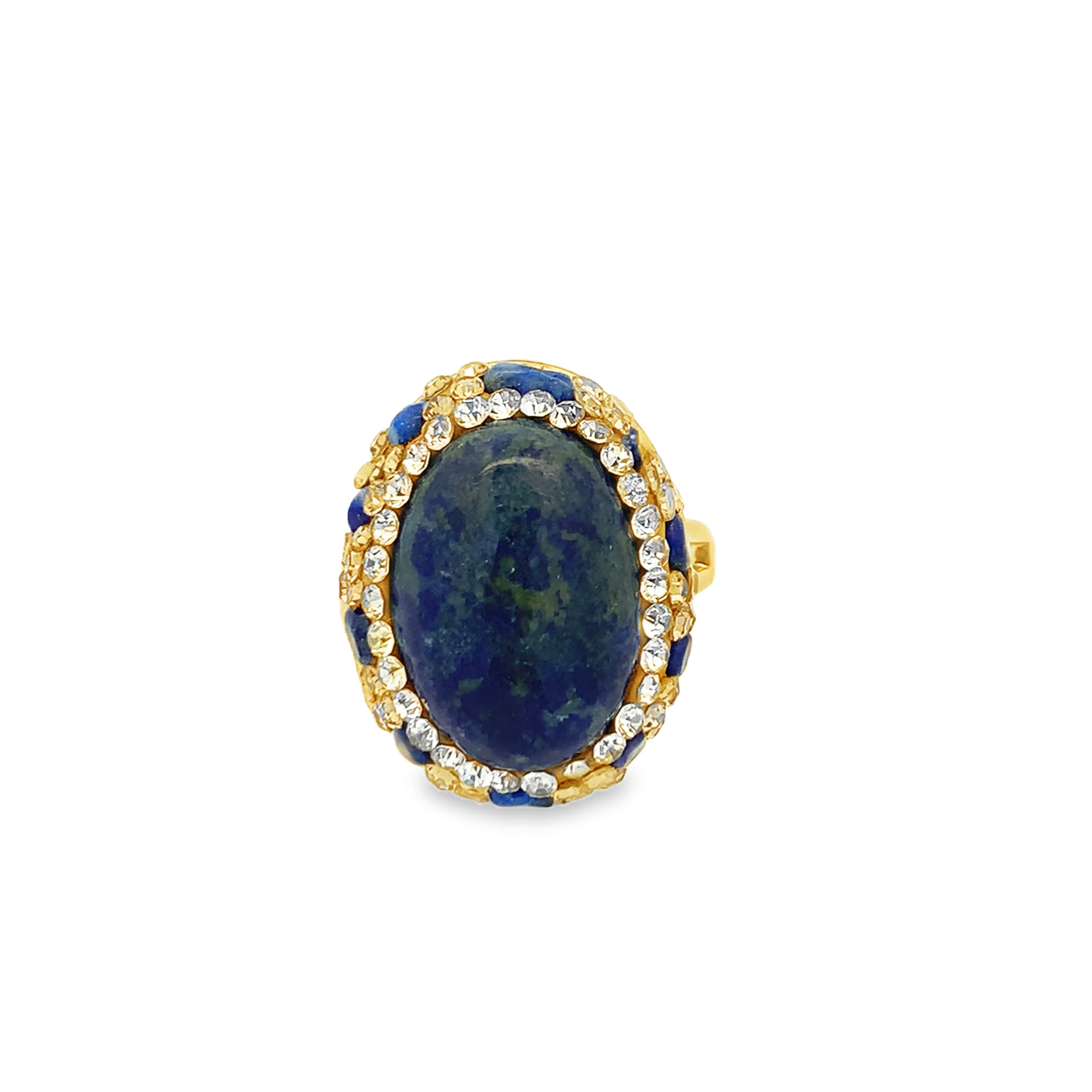 Yellow Gold Cocktail Ring with Oval Lapis Lazuli Cabochon