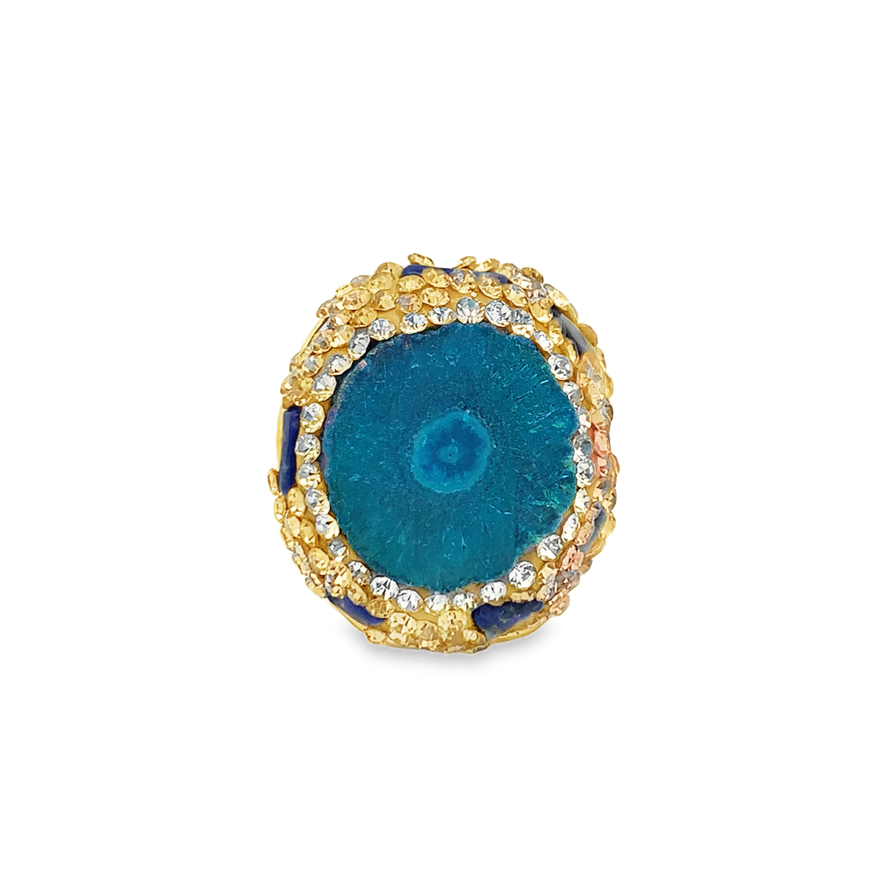 Yellow Gold Cocktail Ring with Bluish-Green Agate Cabochon