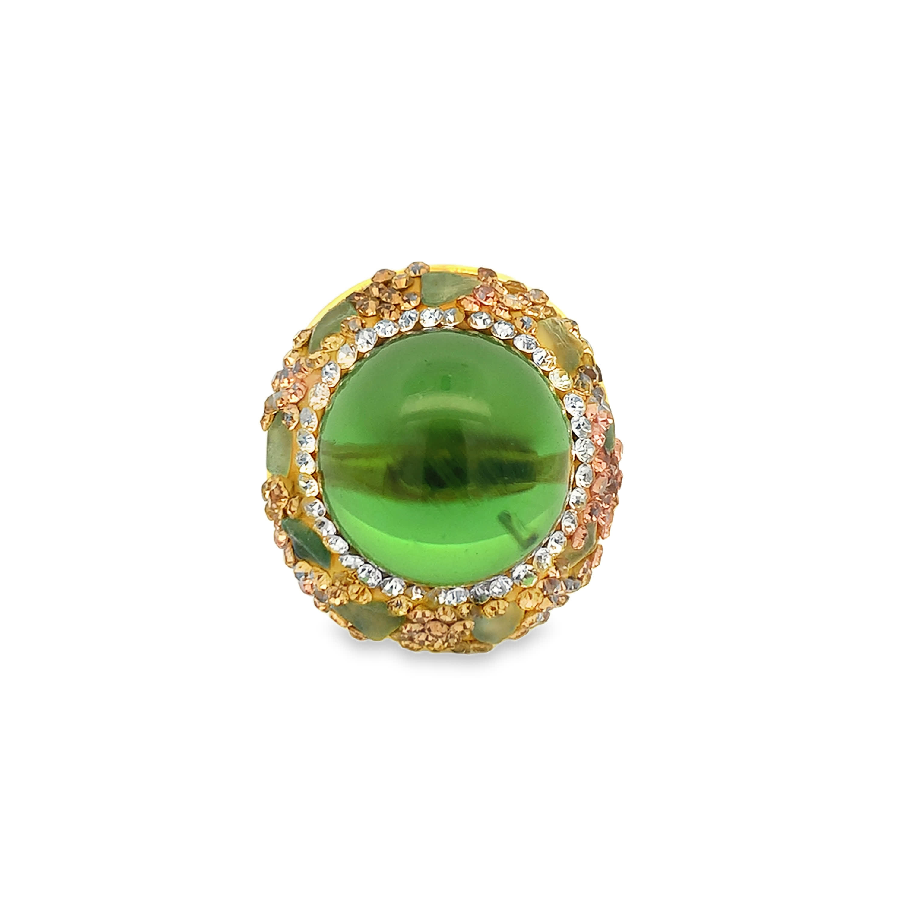 Yellow Gold Cocktail Ring with Bluish-Green Agate Cabochon