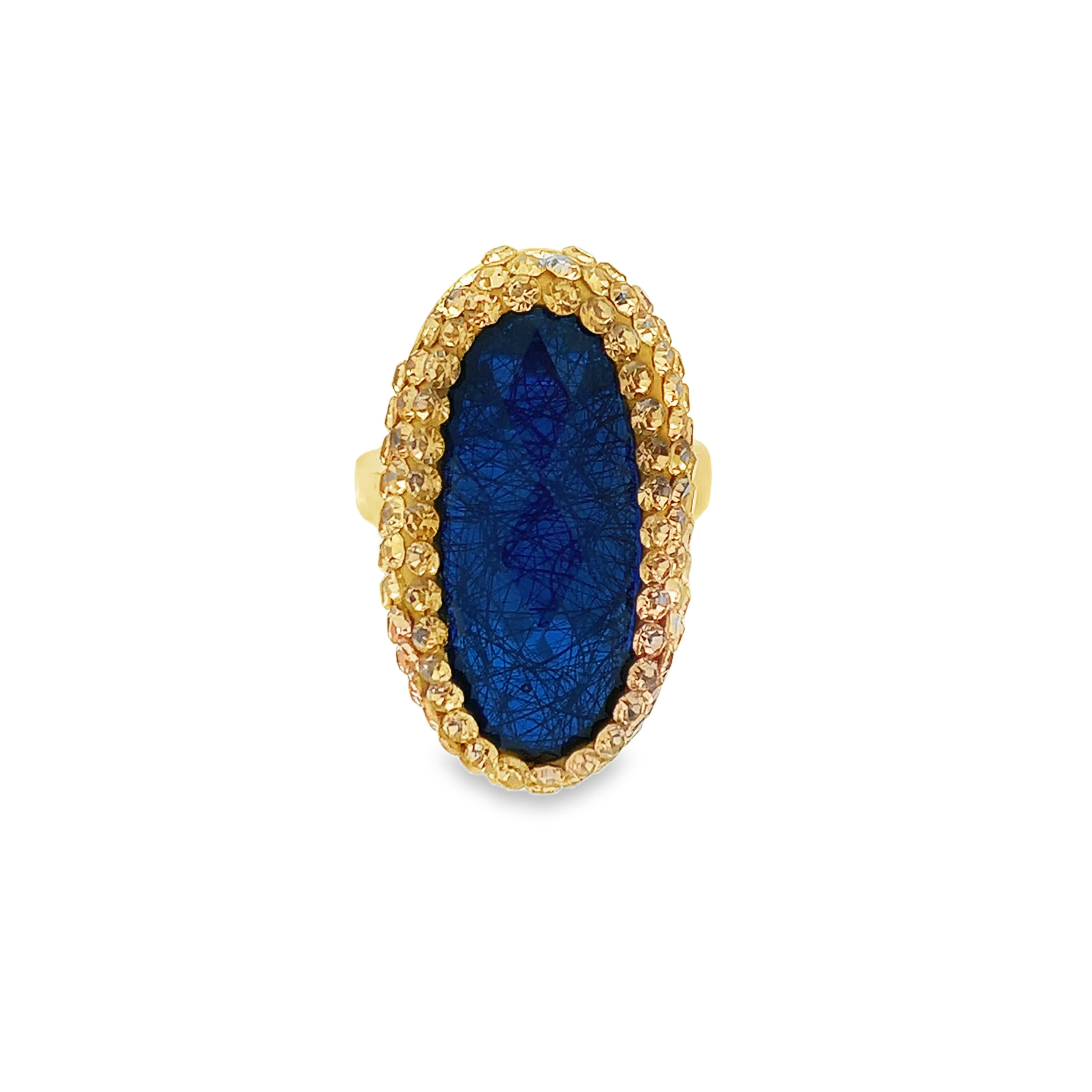 Yellow Gold Cocktail Ring with Bluish-Green Agate Cabochon