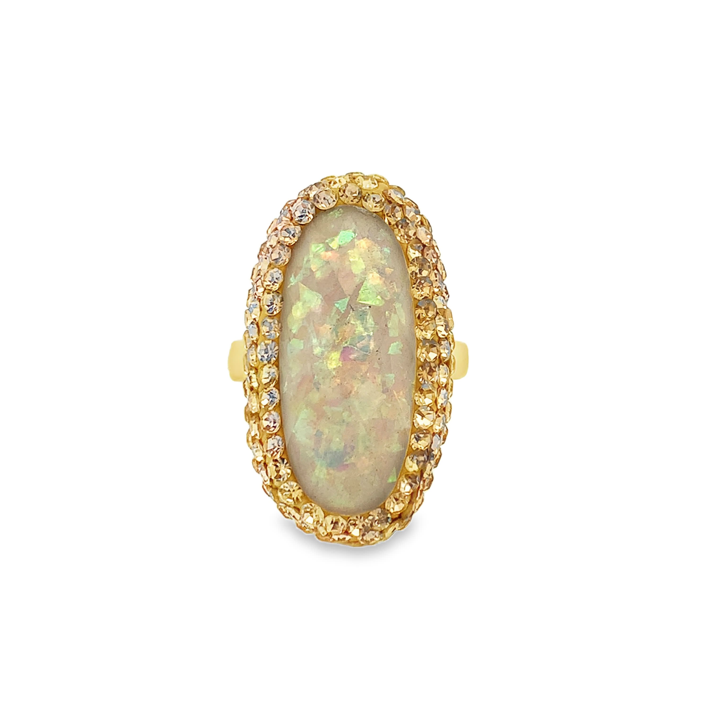 Yellow Gold Cocktail Ring with Bluish-Green Agate Cabochon