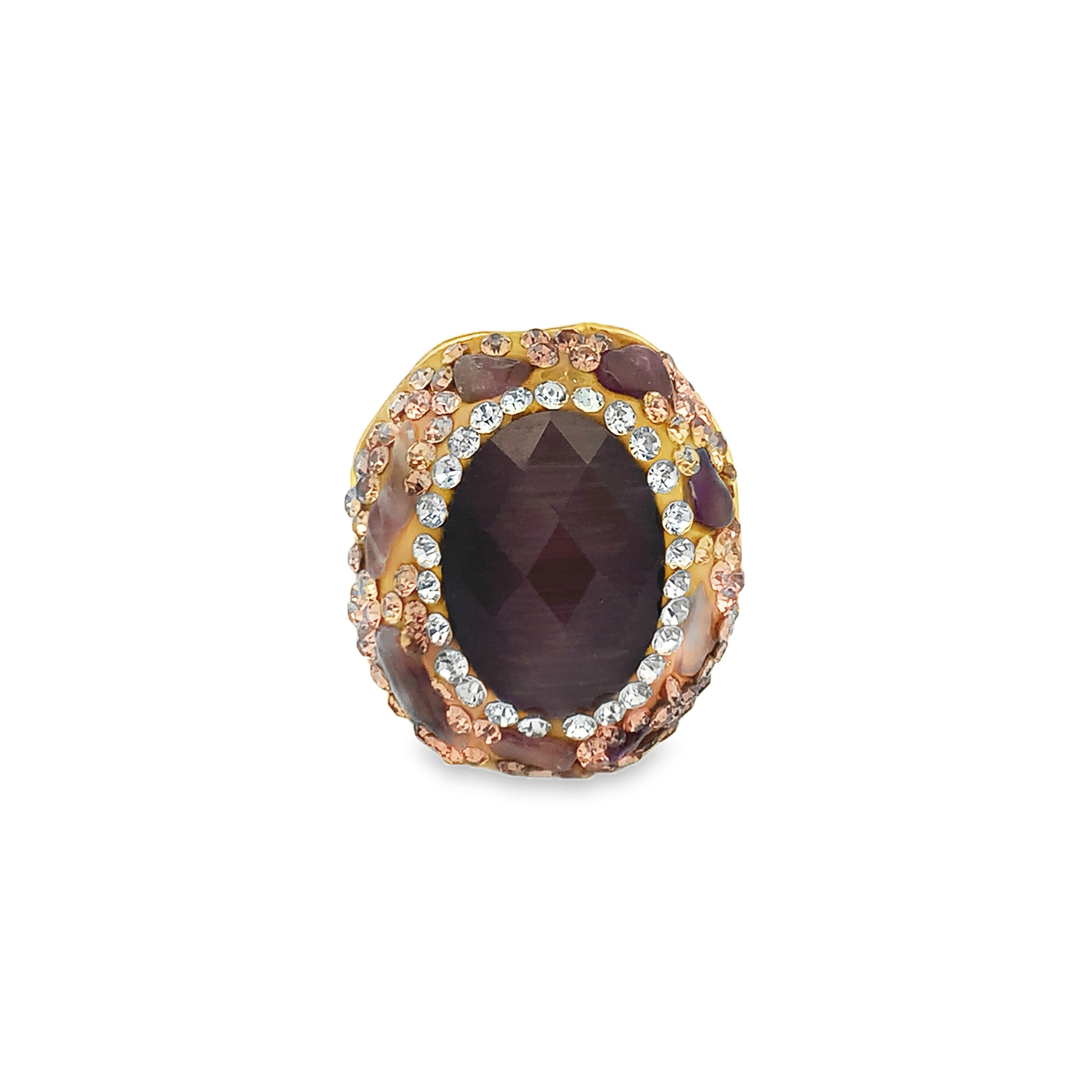 Yellow Gold Cocktail Ring with Oval Cabochon Amethyst