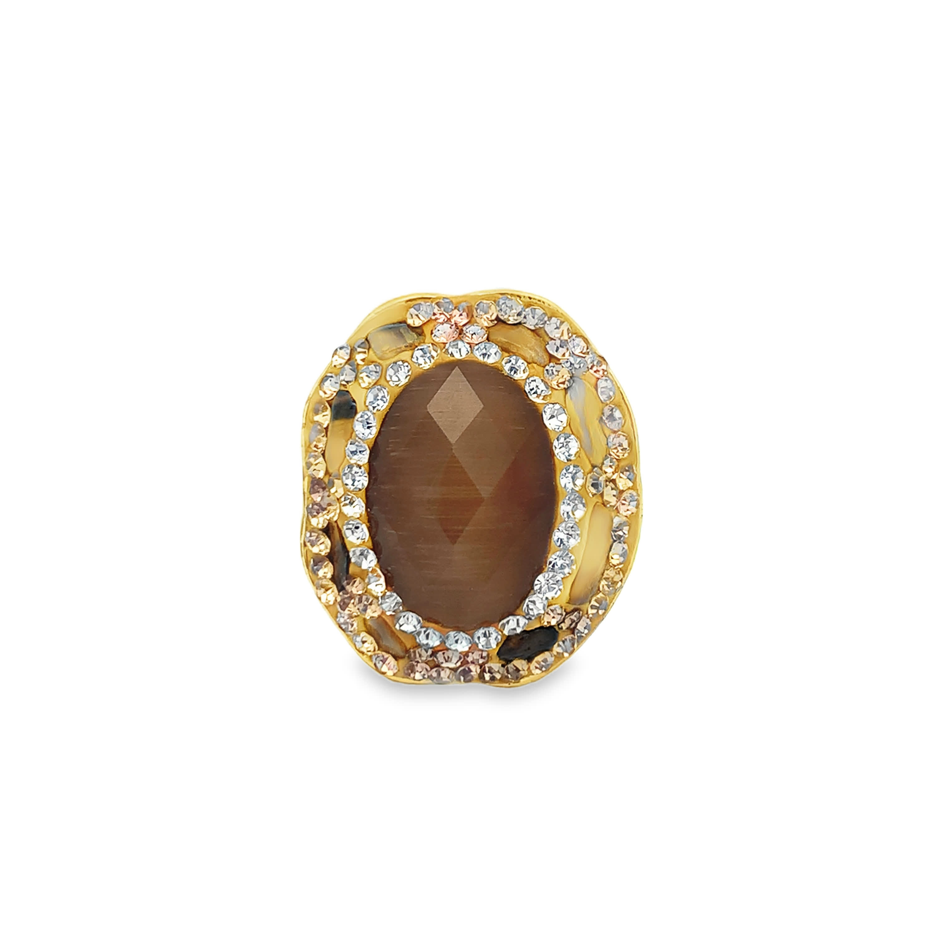Yellow Gold Cocktail Ring with Oval Cabochon Quartz