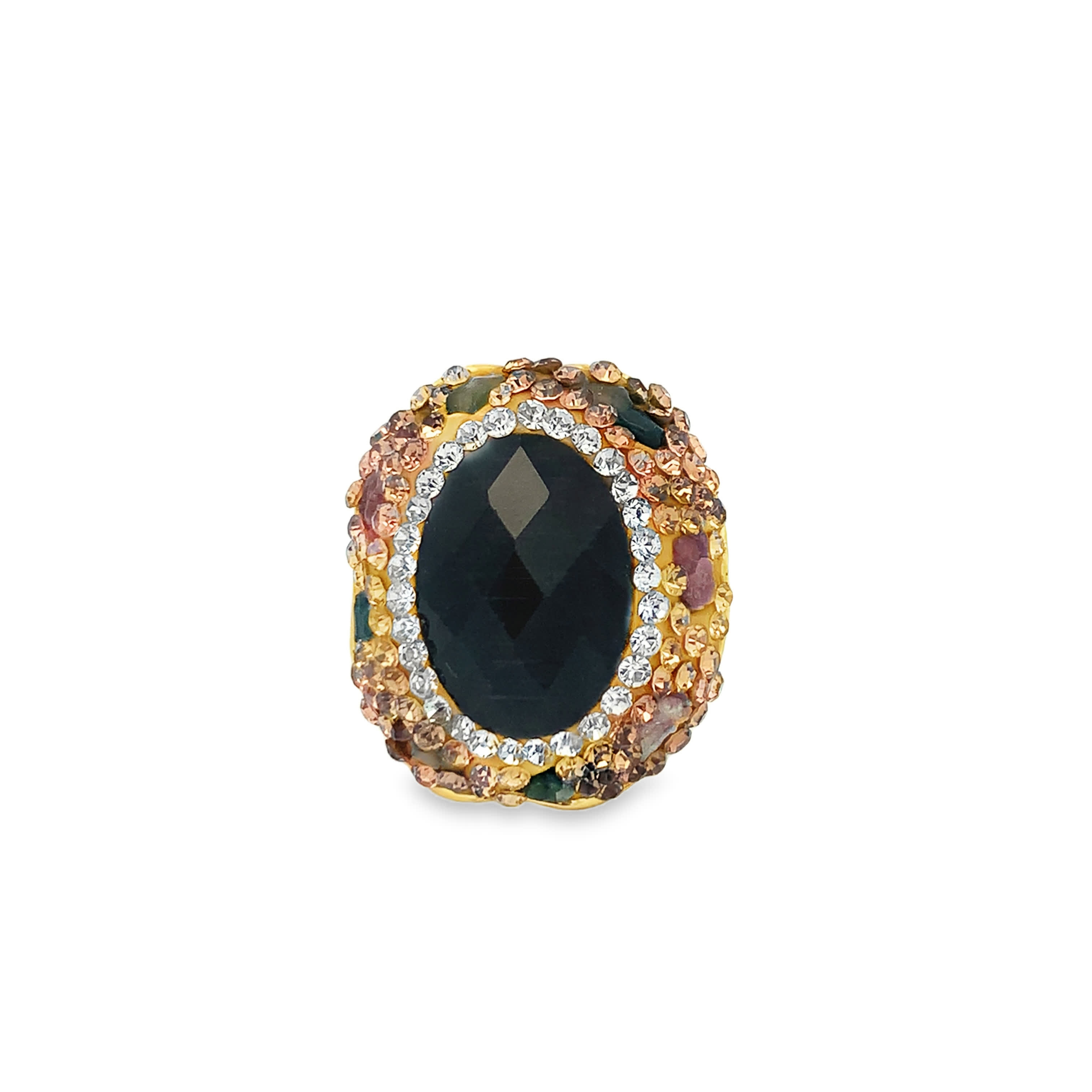 Yellow Gold Cocktail Ring with Oval Cabochon Onyx