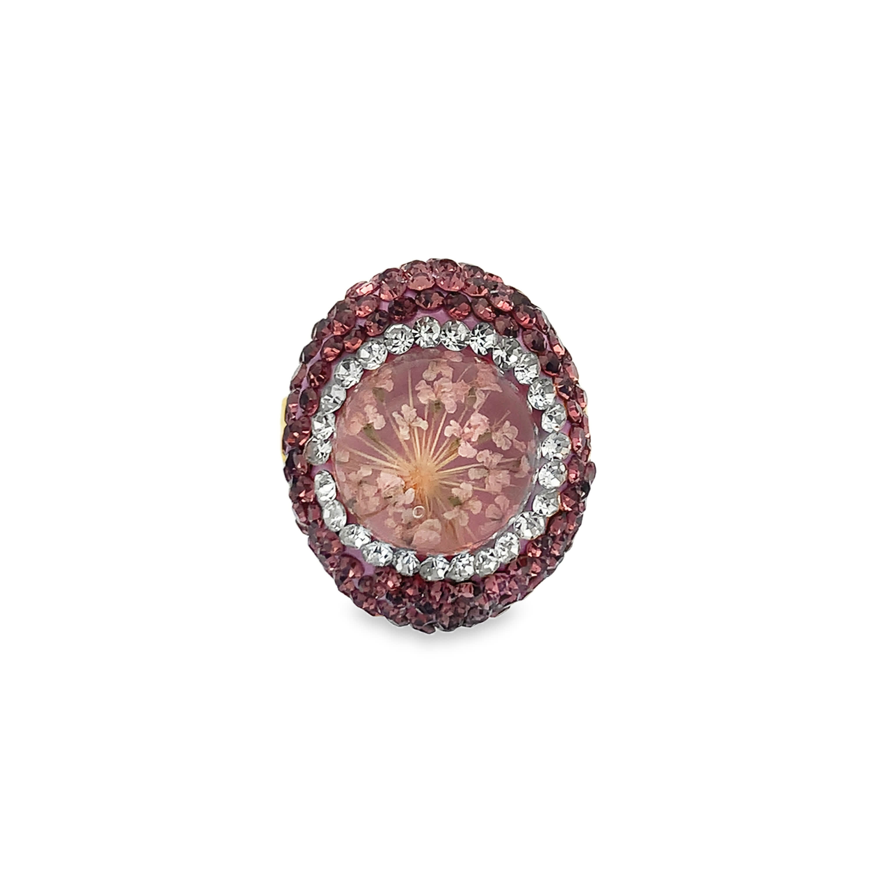 Reddish Purple Crystal Cabochon Cocktail Ring