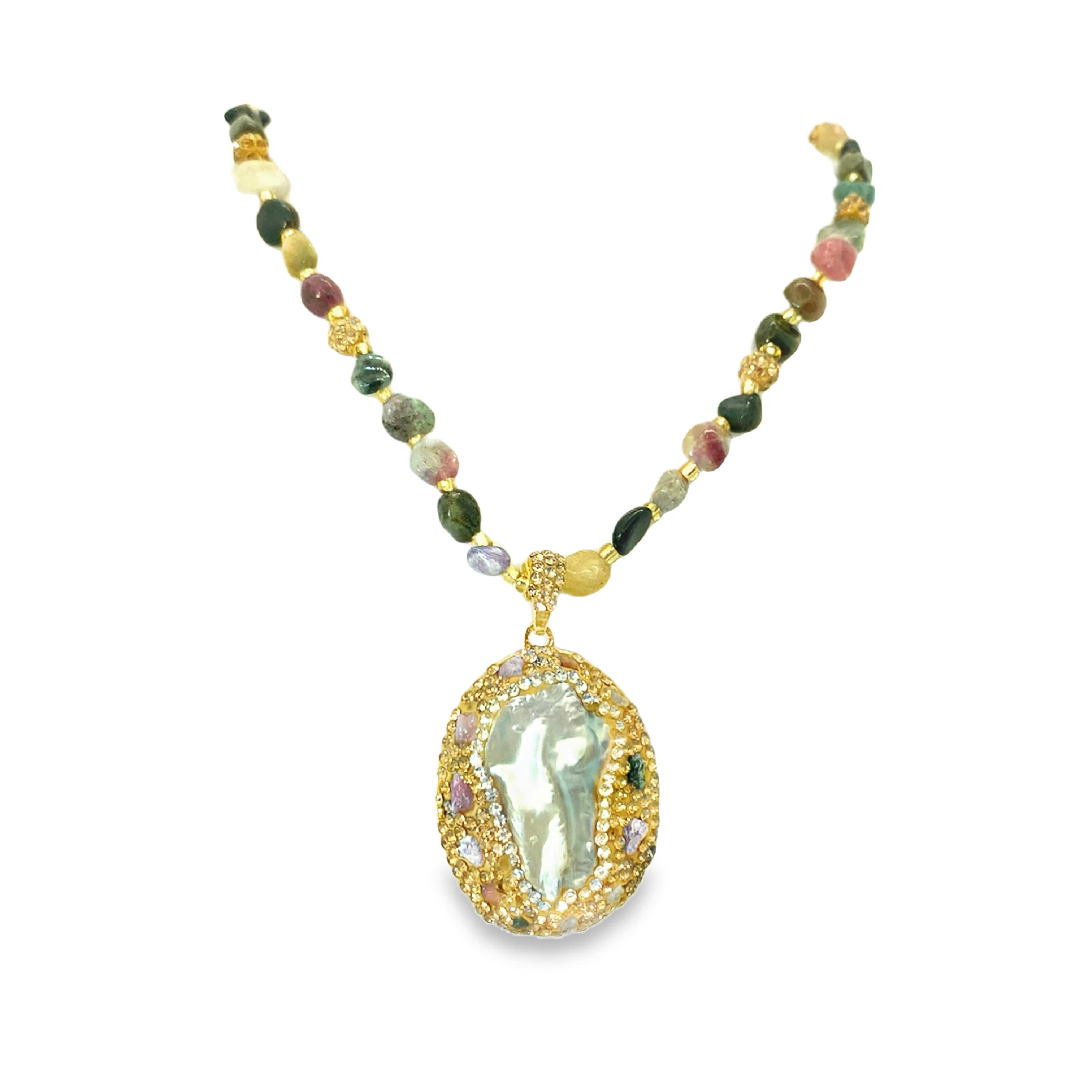 Elegant Yellow Gold Baroque Pearl Beaded Necklace