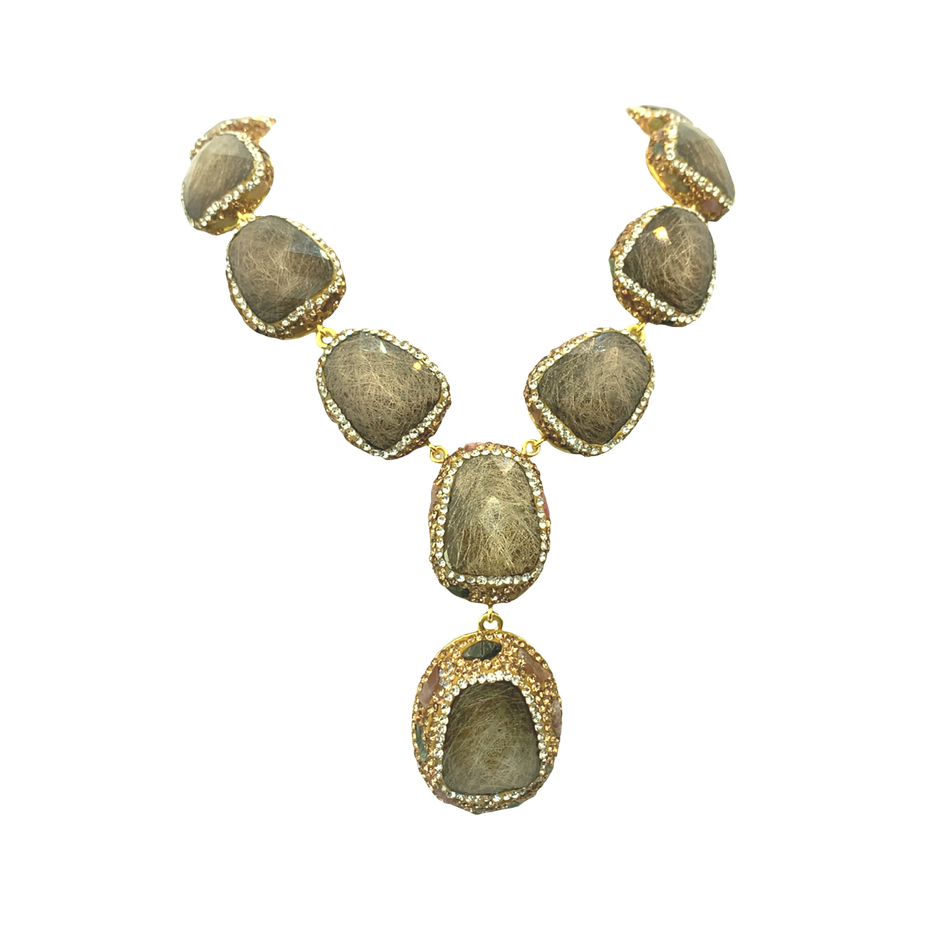 Baroque Rose Cut Smoky Quartz Yellow Gold Beaded Necklace