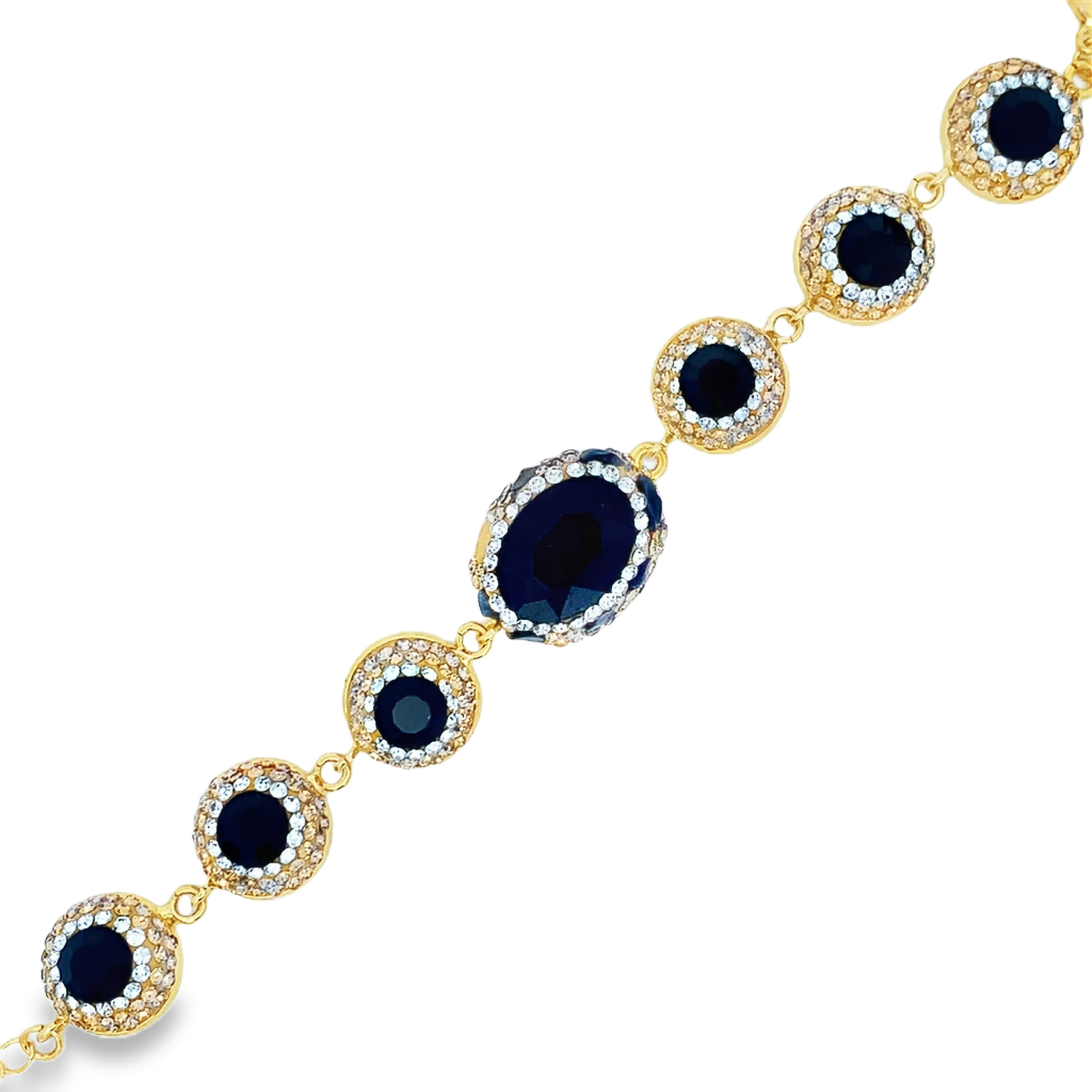 Oval Cabochon Onyx Yellow Gold Link Chain Bracelet