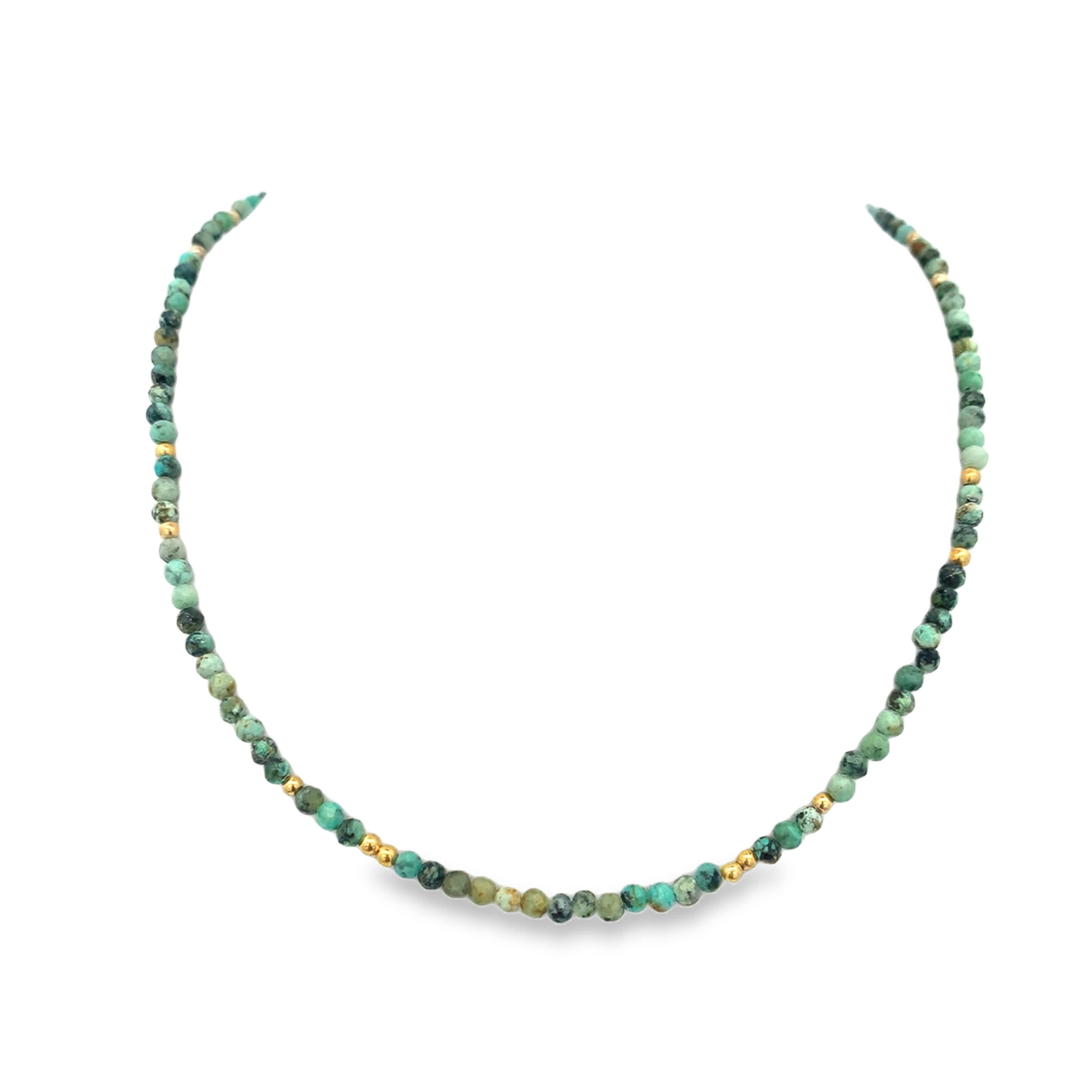 Turquoise Beaded Necklace with Yellow Gold Accents